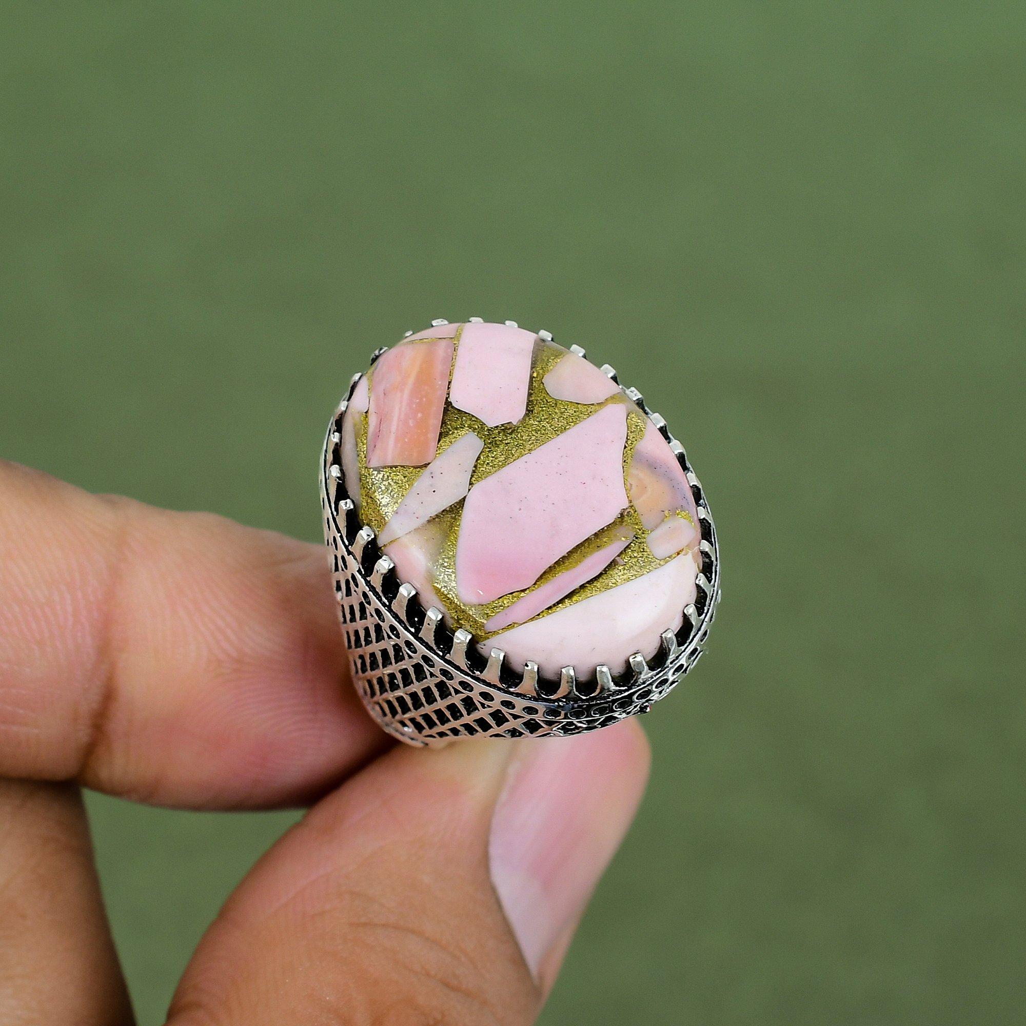 Copper Pink Opal Ring 925 Sterling Silver Ring Gemstone Handmade Jewelry Statement Ring Gifts For Friend Stylish Ring Available In Ring Size