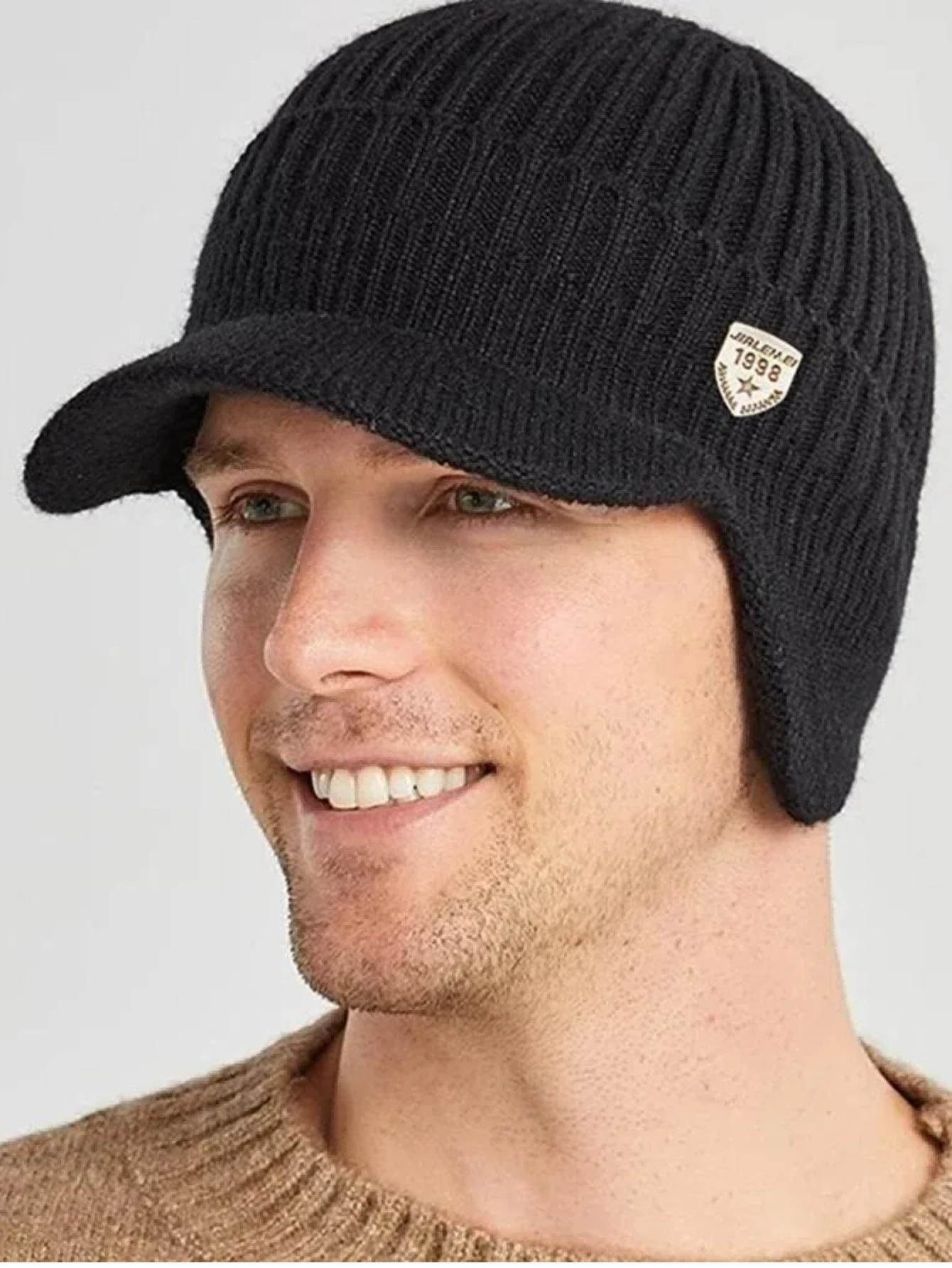 Nouveaux hommes hiver tricoté chapeau en plein air Protection d'oreille garder au chaud casquette d'hiver décontracté mode bord oreillettes chapeaux