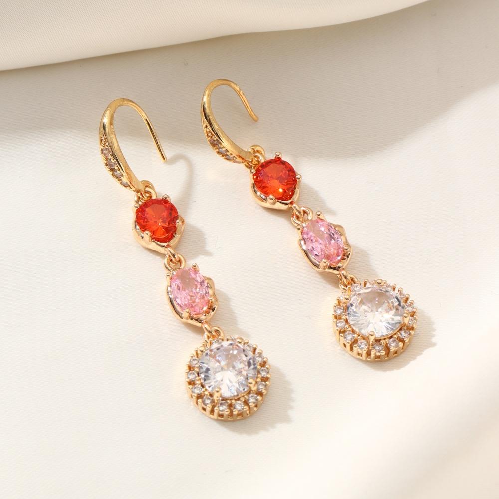 1 Pair Colorful Geometric Oval Round Tassels Dangle Earrings for Women Cubic Zirconia Hook Earring Jewelry Wedding Party Accessories