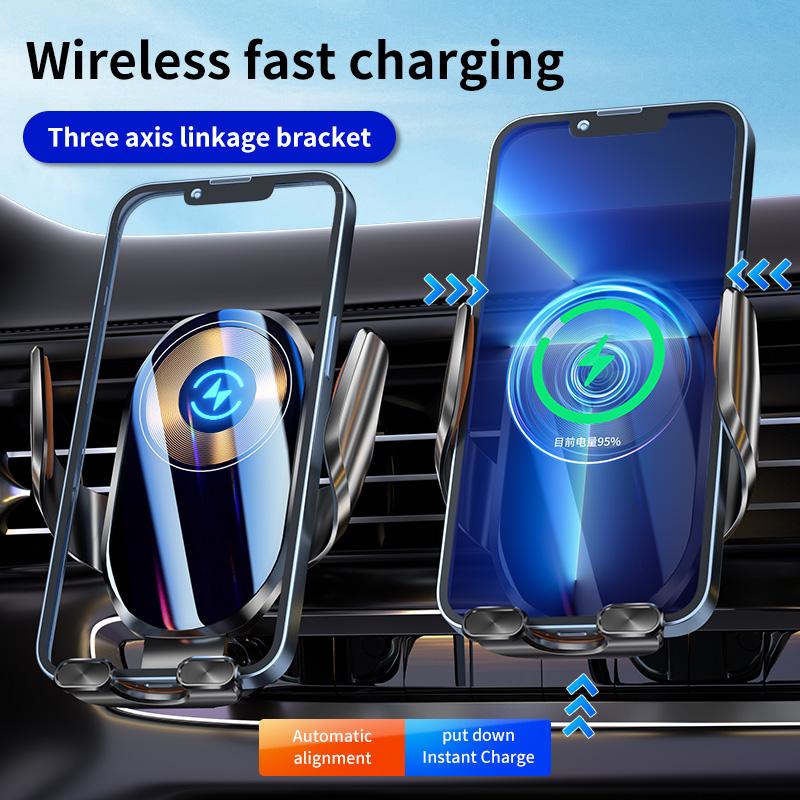 Magic Clip A6 Three-axis Linkage Double Induction Automatic Opening and Closing Luminous Wireless Charging Mobile Phone Car Bracket
