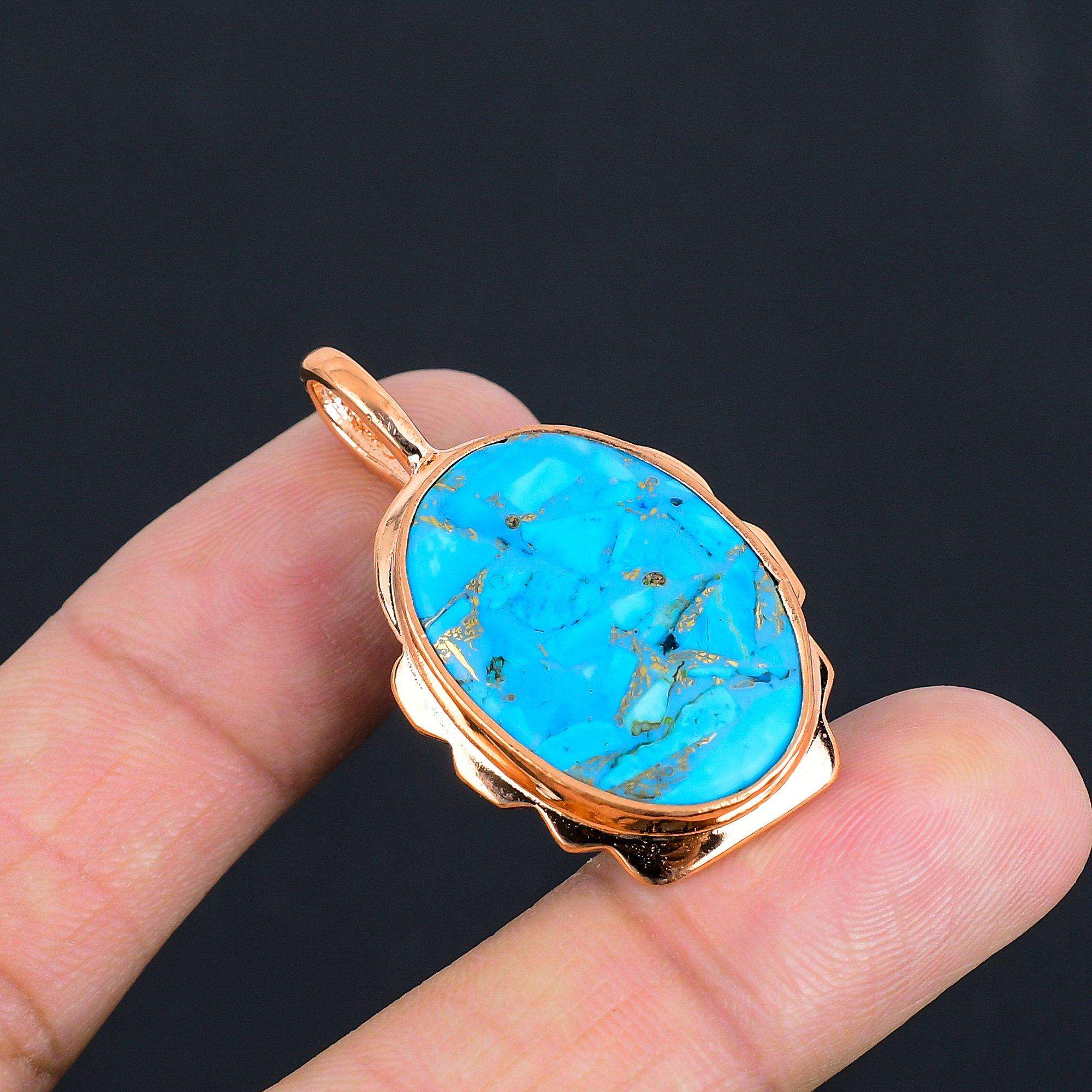Wonderful Turquoise Gemstone Handmade Copper Jewelry Pendant For Mother