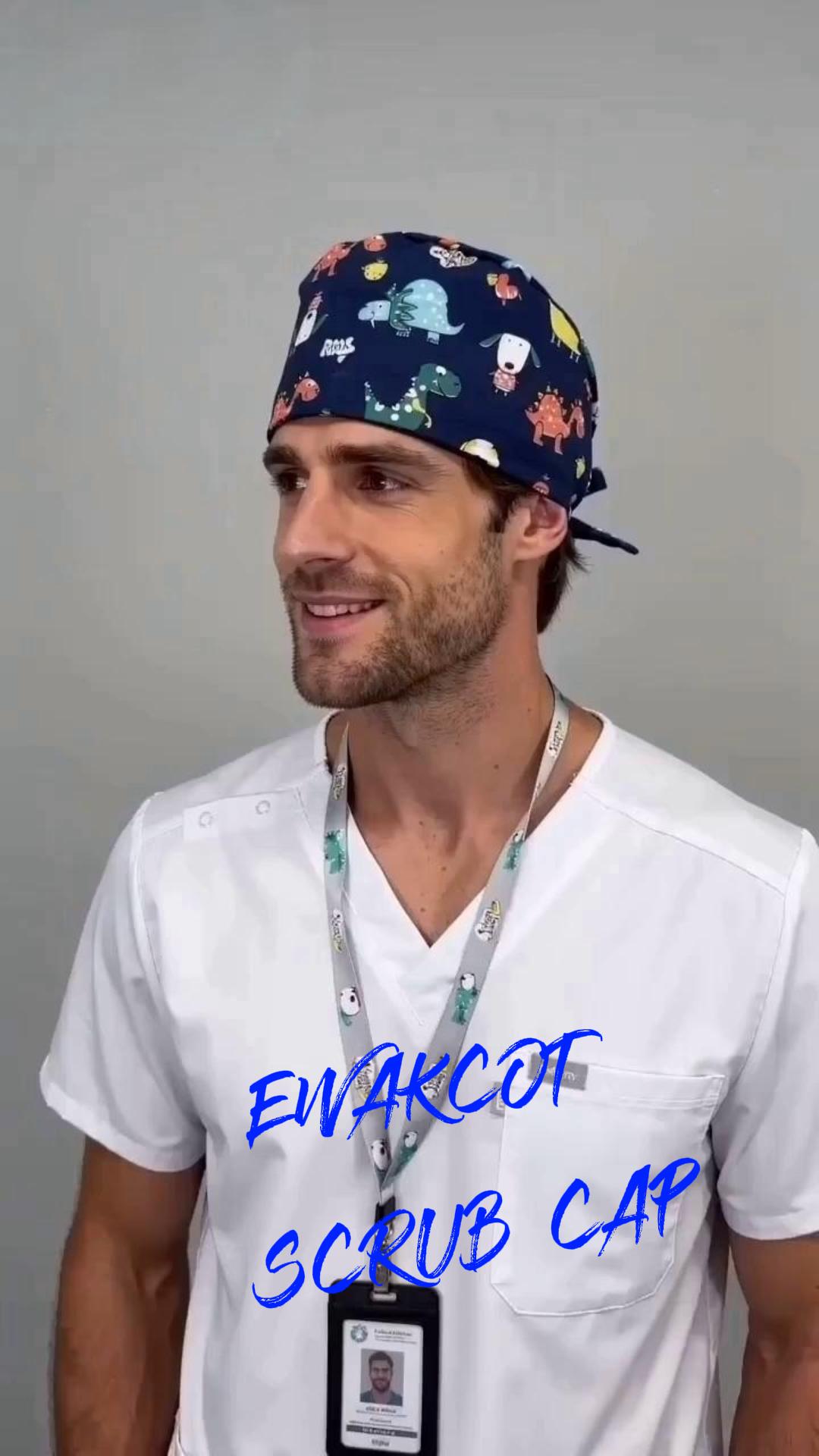 Women Men Cute Cat Printed Scrub Cap Breathable Cotton Medical Surgical Cap Adjustable Doctor Nurse Working Hat