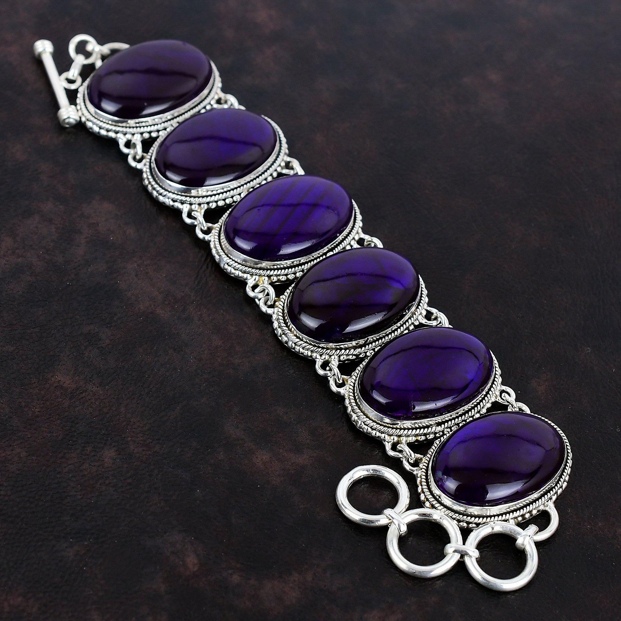 Purple Fire Labradorite Bracelet 925 Sterling Silver Adjustable Chain Bracelet Handmade Jewelry Vintage Gemstone Bracelet Gifts For Mother
