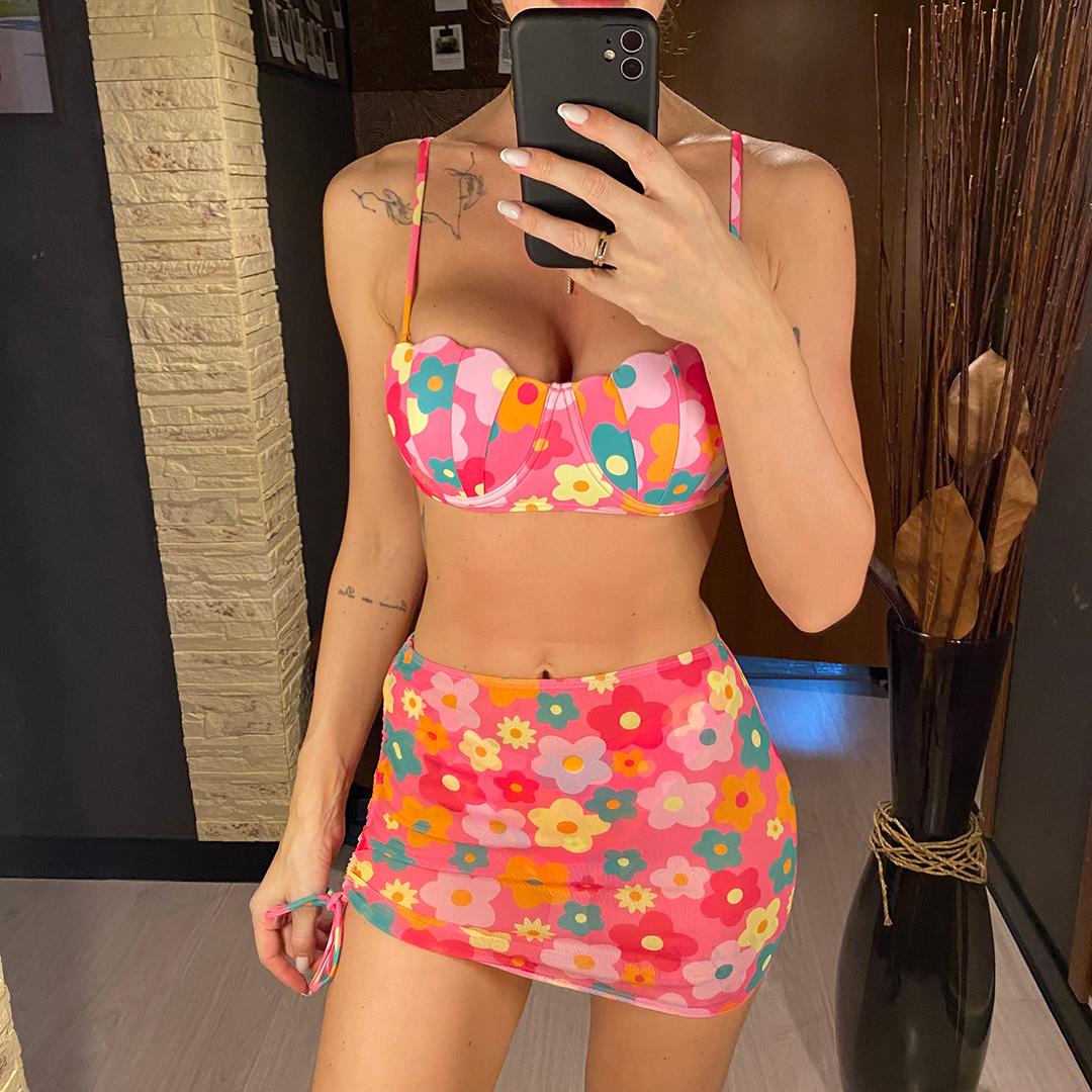 Květiny Bikiny Push Up Plavky Dámské Plavky Dámské Třídílné bikiny Souprava Podprsenka Košíčky Plavky Plavky