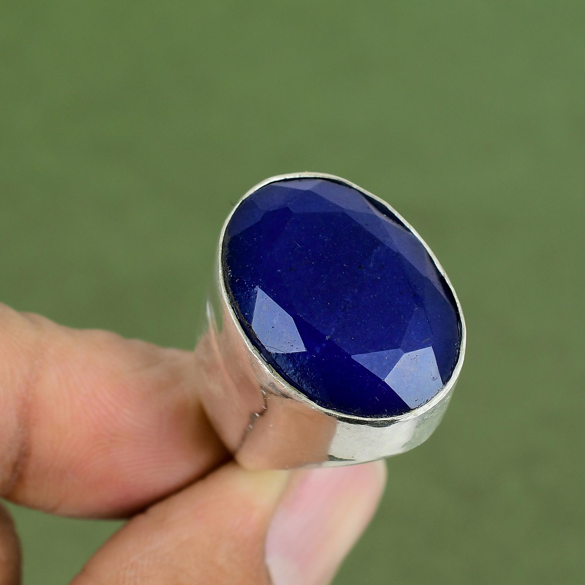 Faceted Blue Sapphire Ring 925 Sterling Silver Ring Gemstone Ring Handmade Ring Healing Stone Jewelry Gifts For Women Available In Ring Size