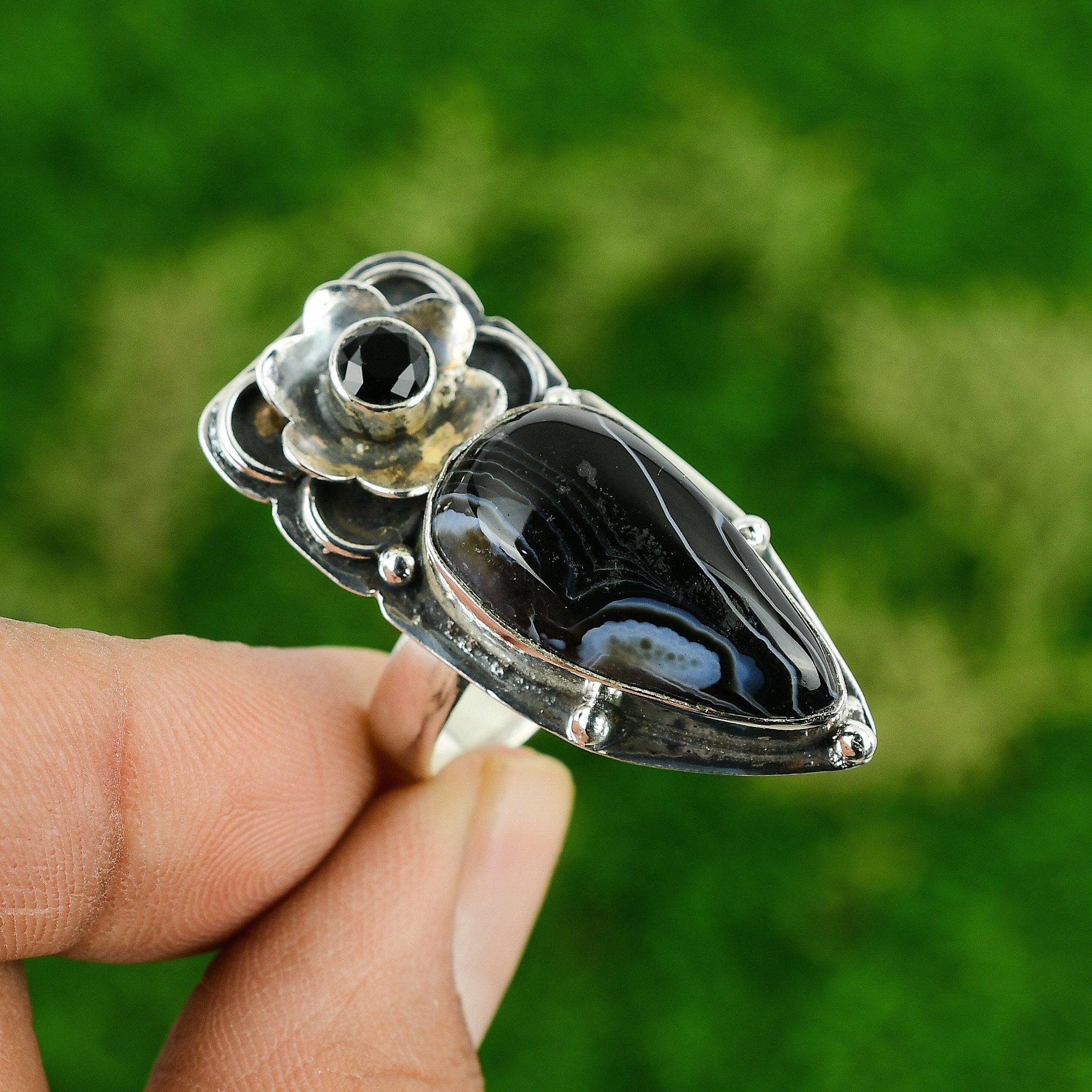 Sardonyx Gemstone Unique Statement Wife Ring Jewelry Ring Size 10 925 Sterling Silver