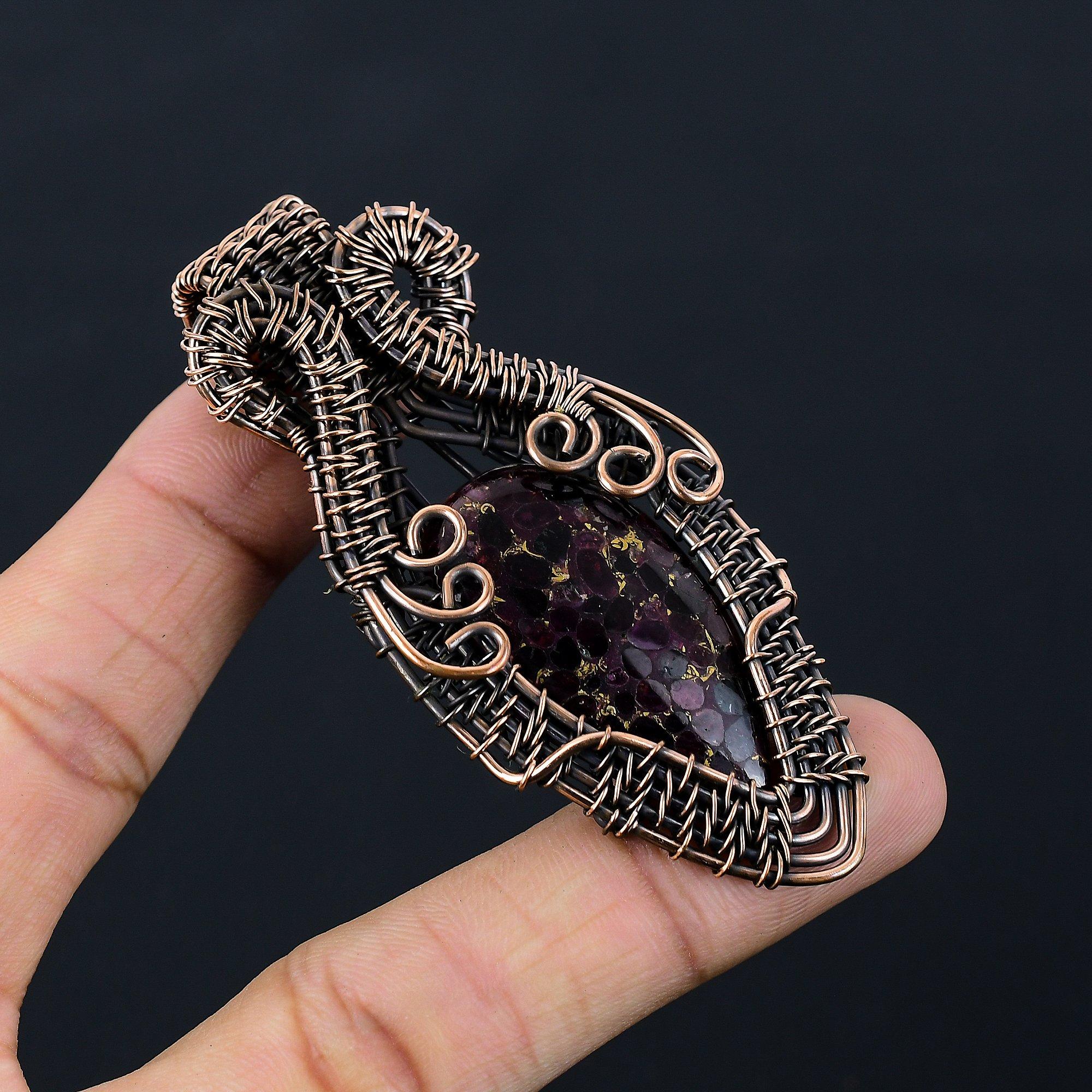 Copper Tourmaline Gemstone Pure Copper Wire Wrapped Handmade Pendant Jewelry For Her