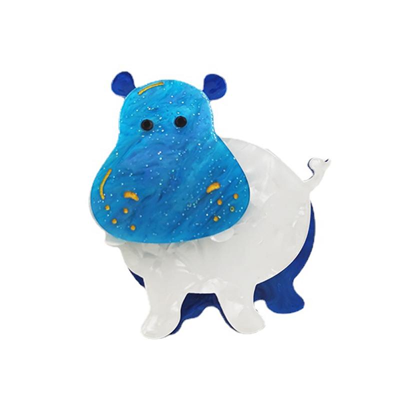Blucome Broche en forme d'hippopotame bleu mignon, nouvelles épingles d'animaux en acrylique pour femmes et hommes, épingles de revers d'écharpe de costume
