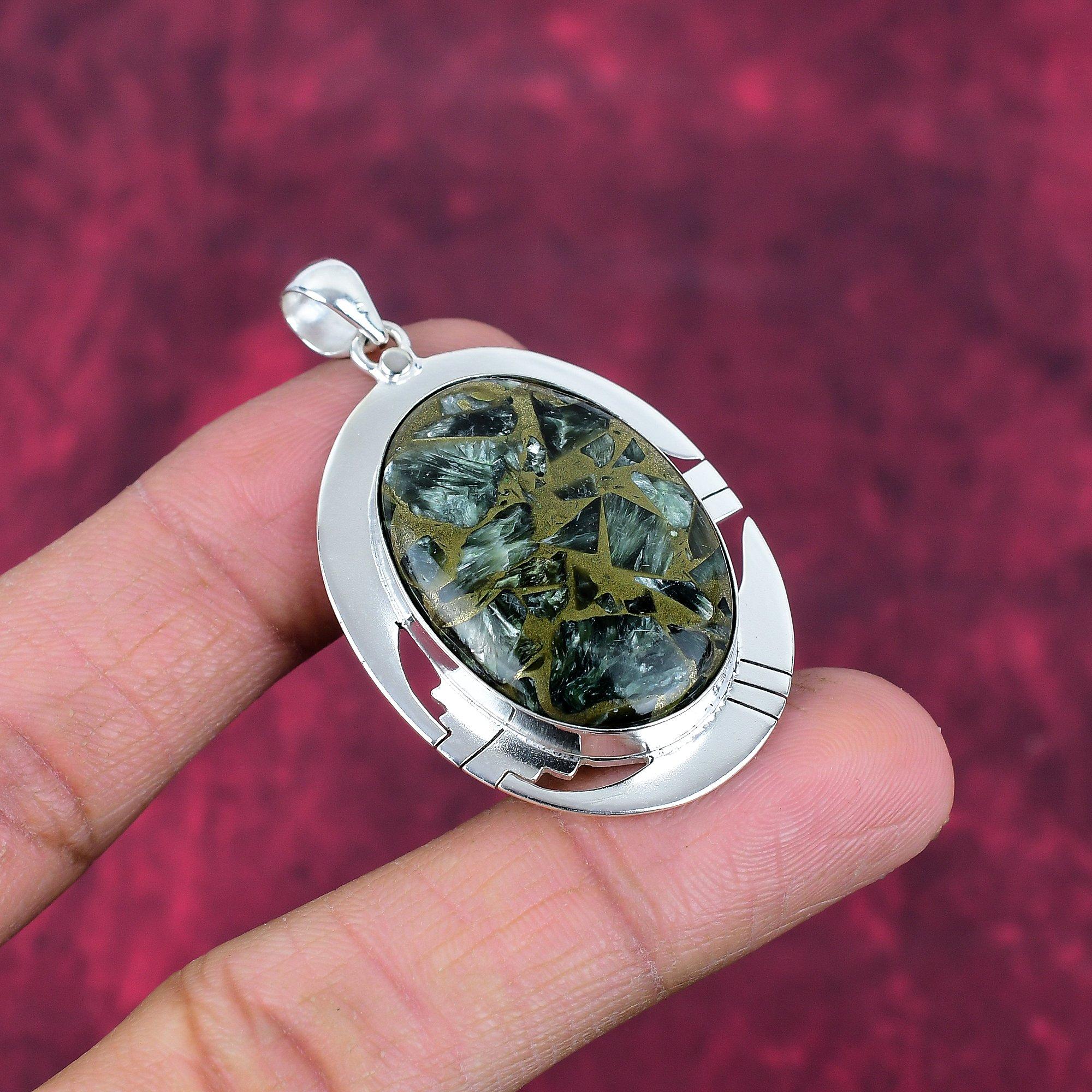 Copper Seraphinite Pendant, 925 Solid Sterling Silver Gemstone Jewelry, Handmade Pendant, For Thanksgiving