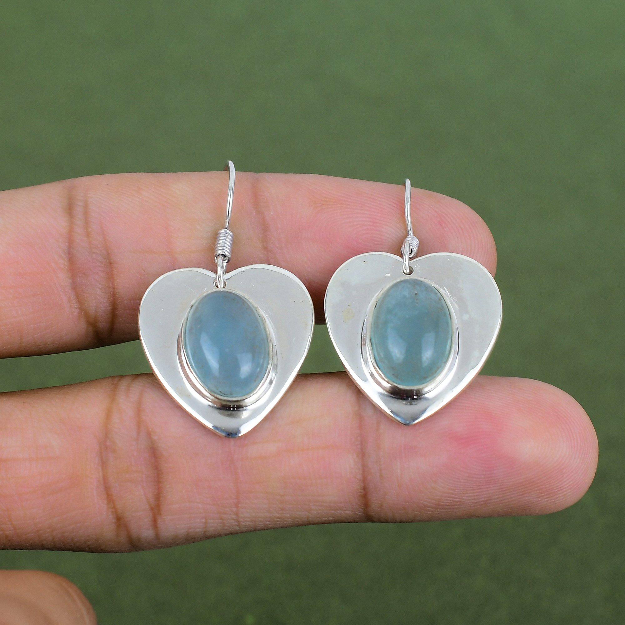 Boucle d'oreille Aigue-marine Boucle d'oreille en Argent Sterling 925 Bijoux en Pierre Précieuse Authentique Boucle d'oreille Faite à la Main Bijoux Aigue-marine Boucles d'oreilles Fines Cadeaux de Fiançailles
