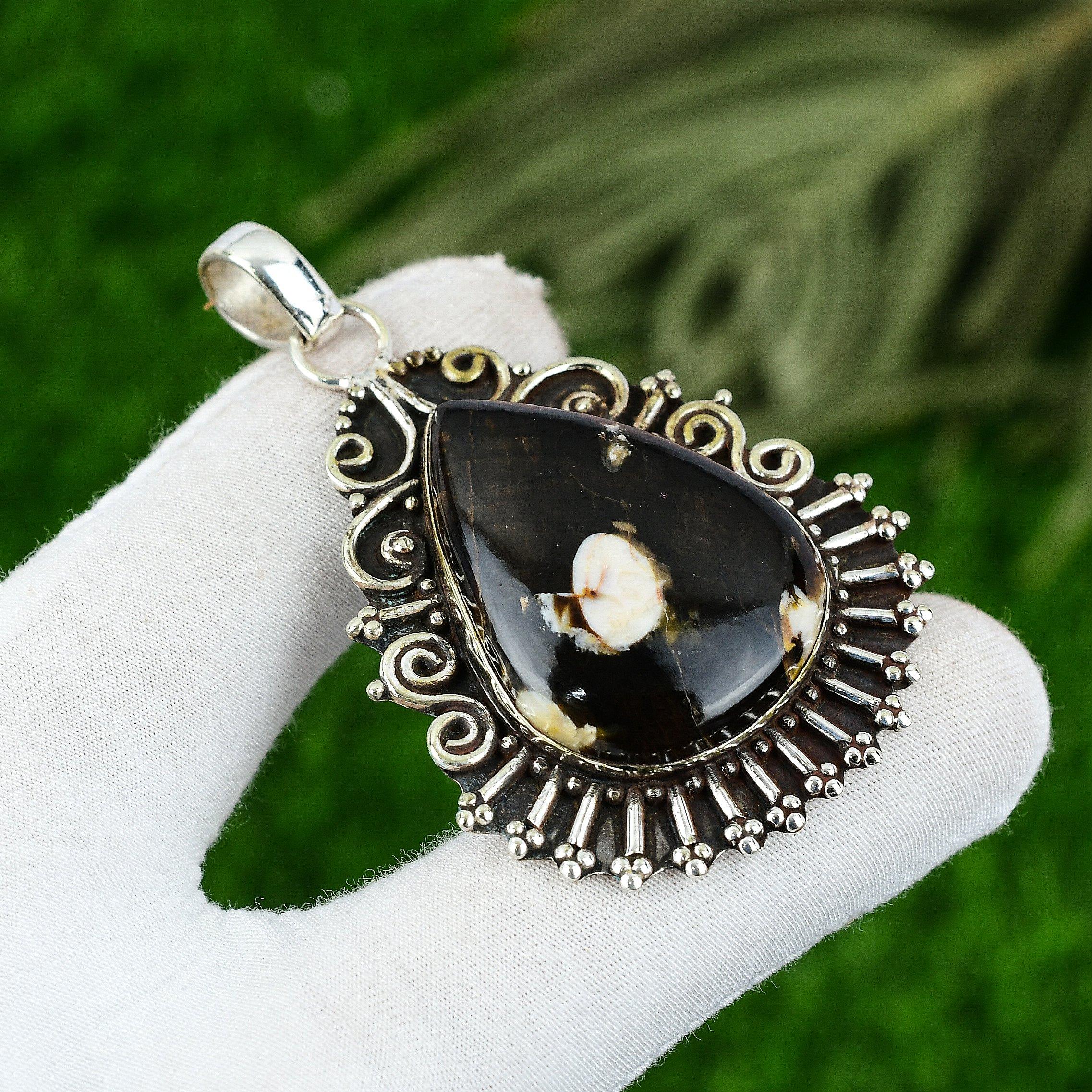 Peanut Wood Jasper Stone 925 Silver Mother Elegant Handcrafted Pendant Jewelry