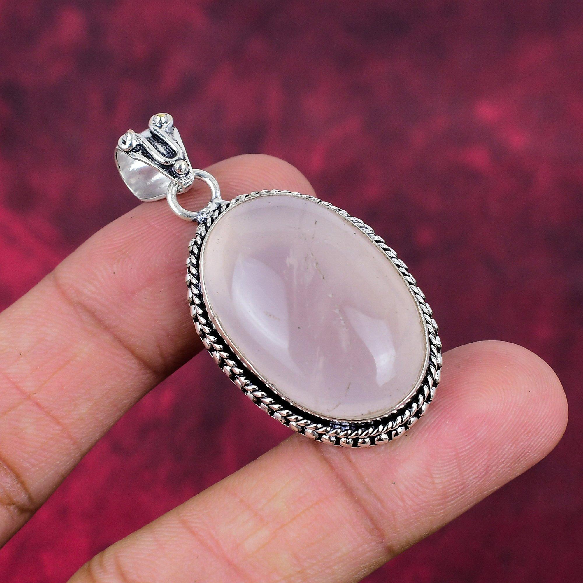 Rosenquarz Handgemachter Schmuckanhänger im neuesten Design, 925 Sterling Silber Edelstein Anhänger, Geschenk für Mutter