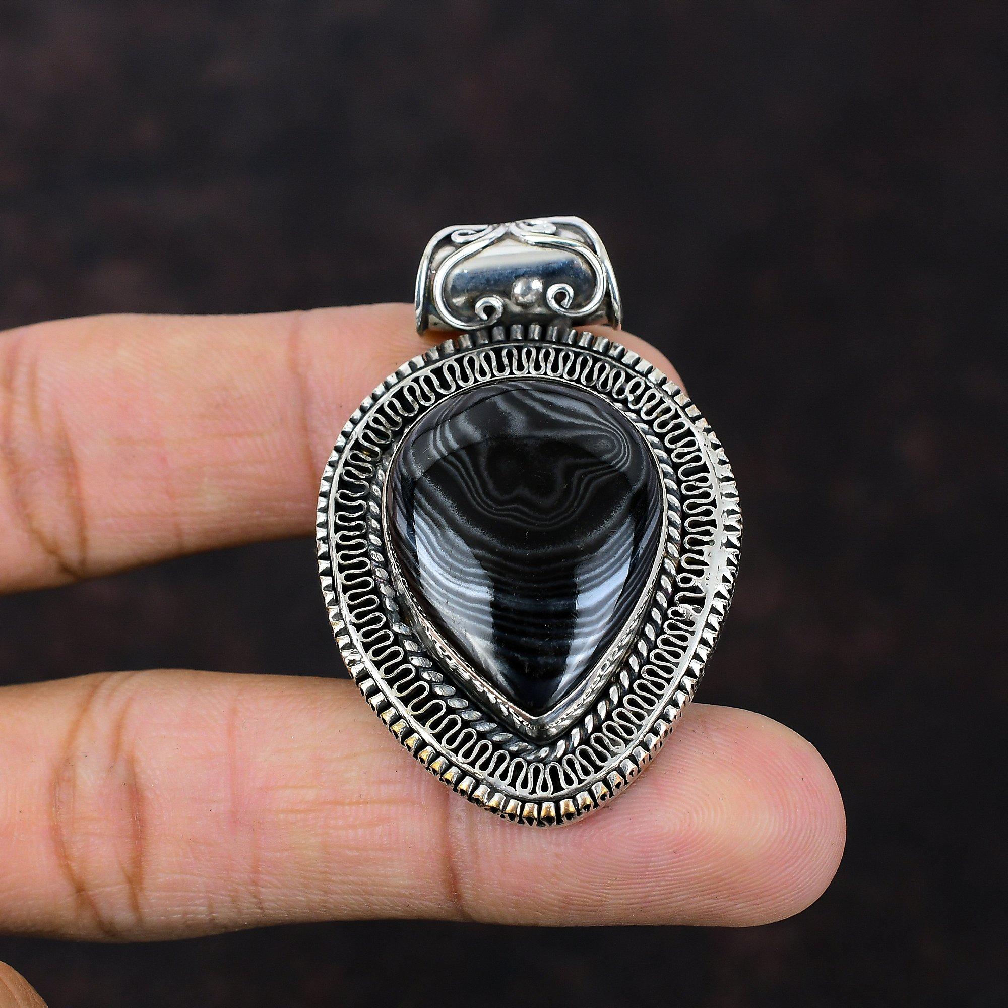Psilomelan Hänge Naturligt Ädelstenshänge 925 Sterling Silver Hänge Psilomelan Vintage Hänge Handgjort Stilfullt Hänge Gåva För Kvinnor