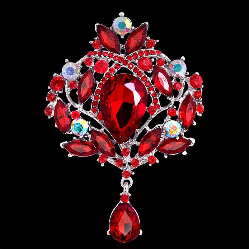 Shiny Crystal Teardrop Brooch Crown Romantic Wedding Party Pin Jewelry Gift