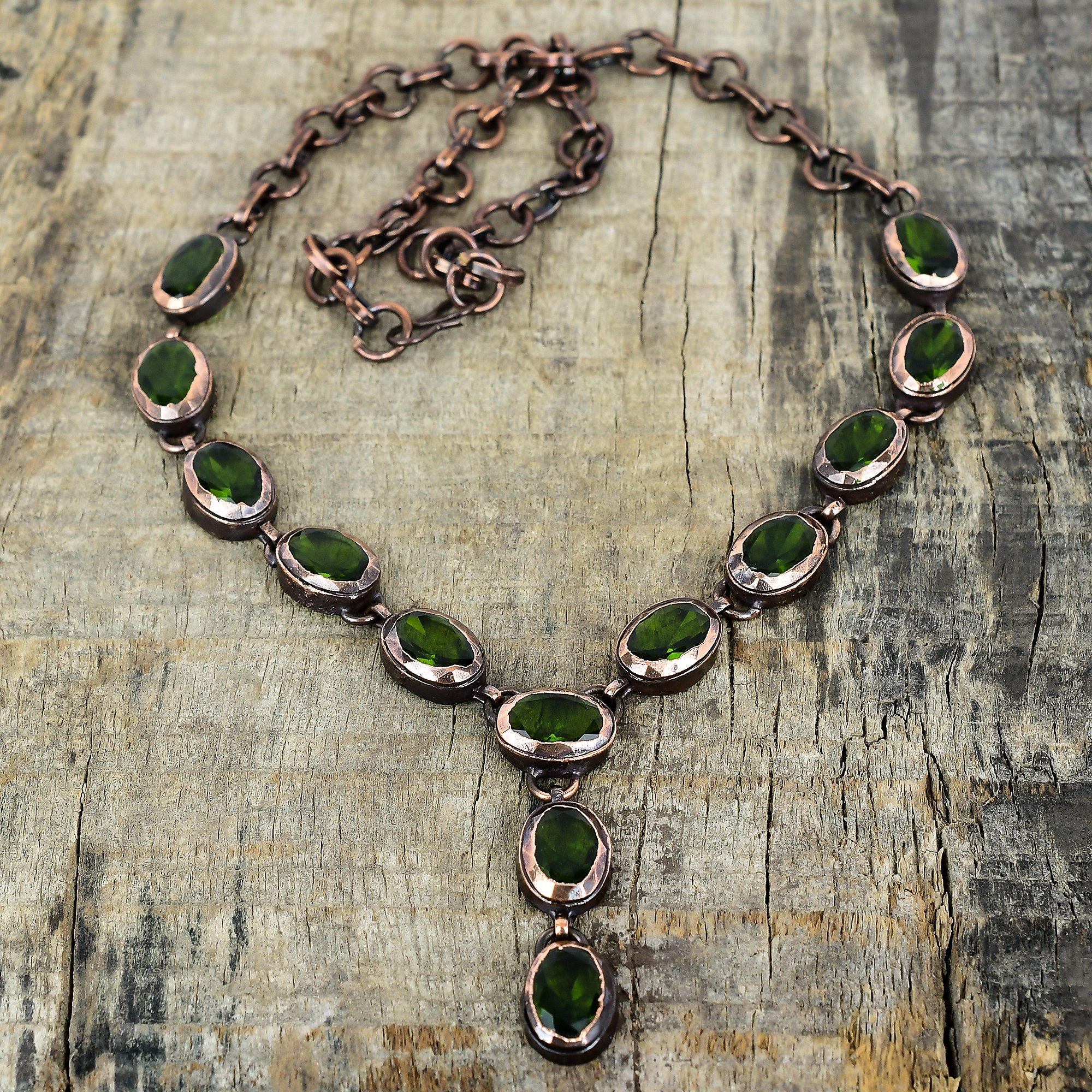 Faceted peridot necklace electroformed copper adjustable chain necklace peridot gemstone jewelry handmade brand new necklace gifts for women