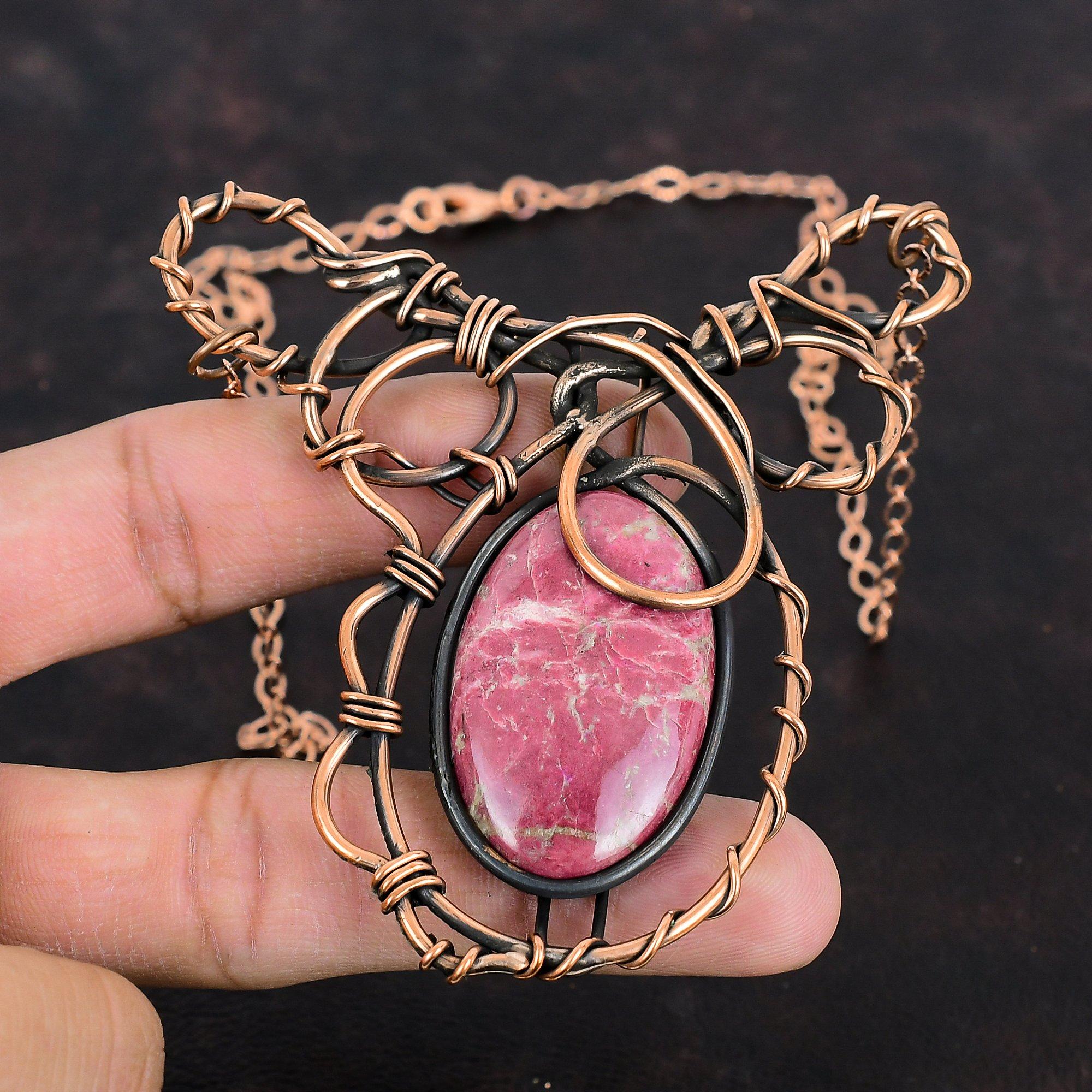 Thulite Necklace Copper Wire Wrapped Necklace Adjustable Chain Necklace Copper Jewelry Gemstone Necklace Handmade Jewelry Anniversary Gifts