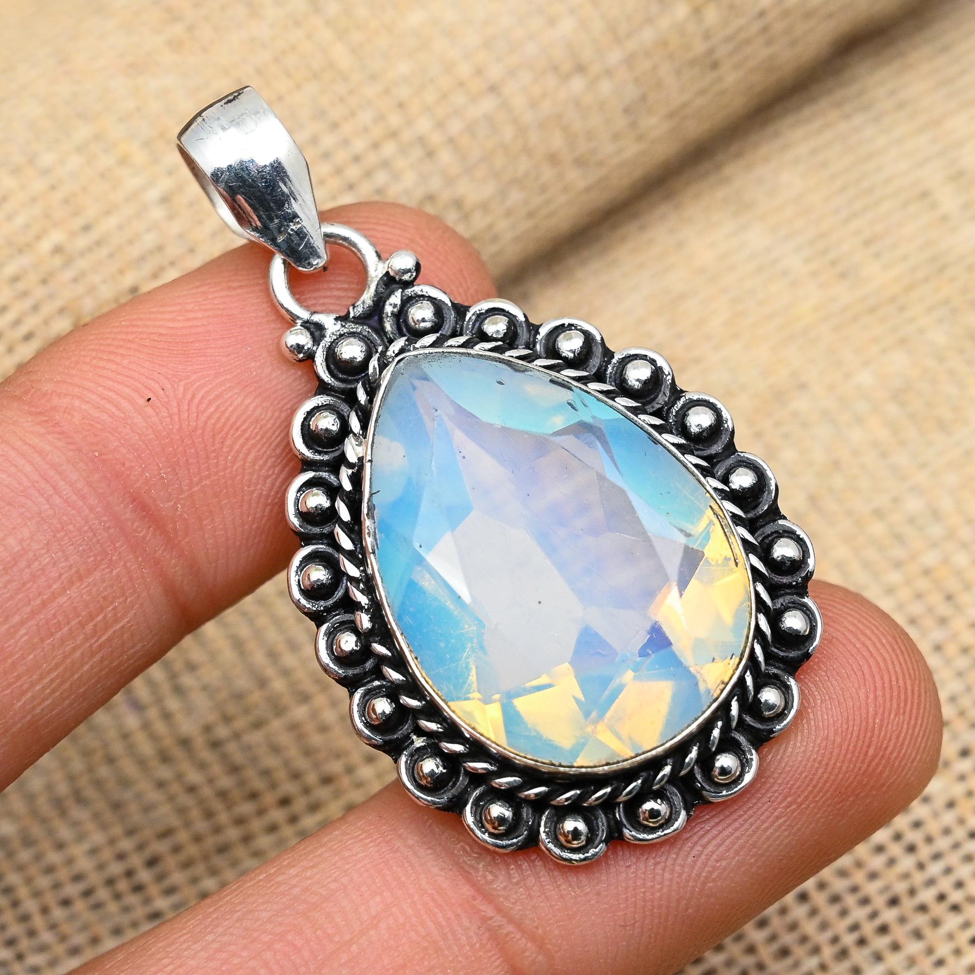 Ravishing Milky Opal Gemstone 925 Sterling Silver Jewelry Pendant For Wedding Gift