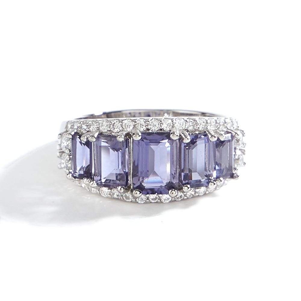 Classic design 925 sterling silver women's ring natural octagonal iolite real gemstones fine jewelry for Anniversary party gifts