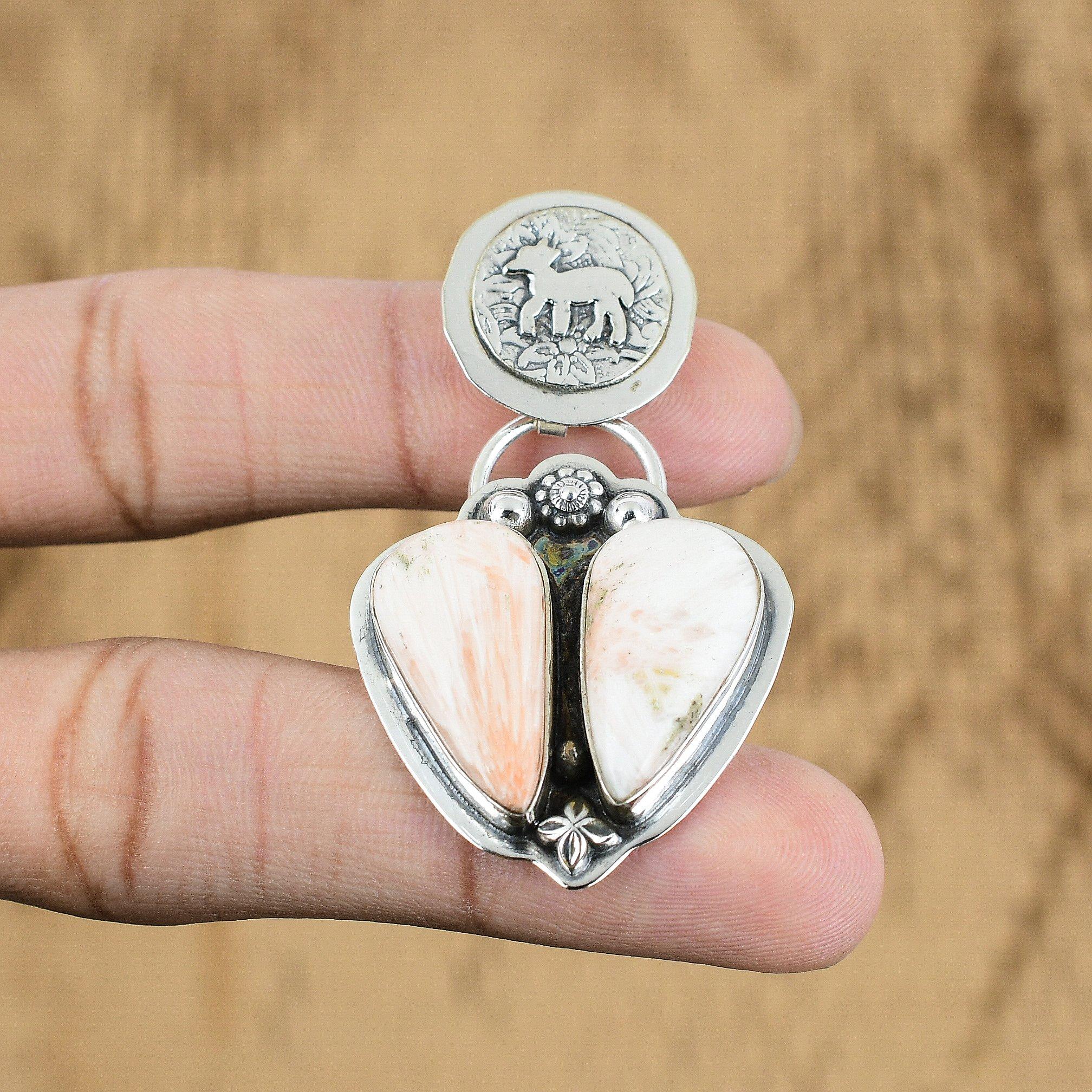 Anniversary Gift For Her Natural Scolecite Gemstone Pendant 925 Sterling Silver