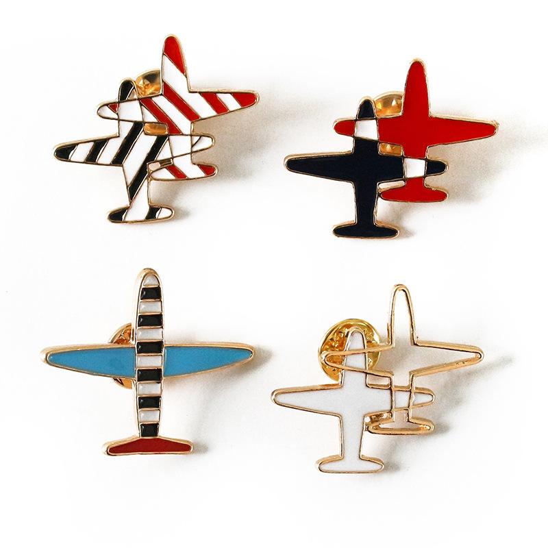Fashion Small Airplane Striped Drip Oil Brooch Pin Chest Flower Badge