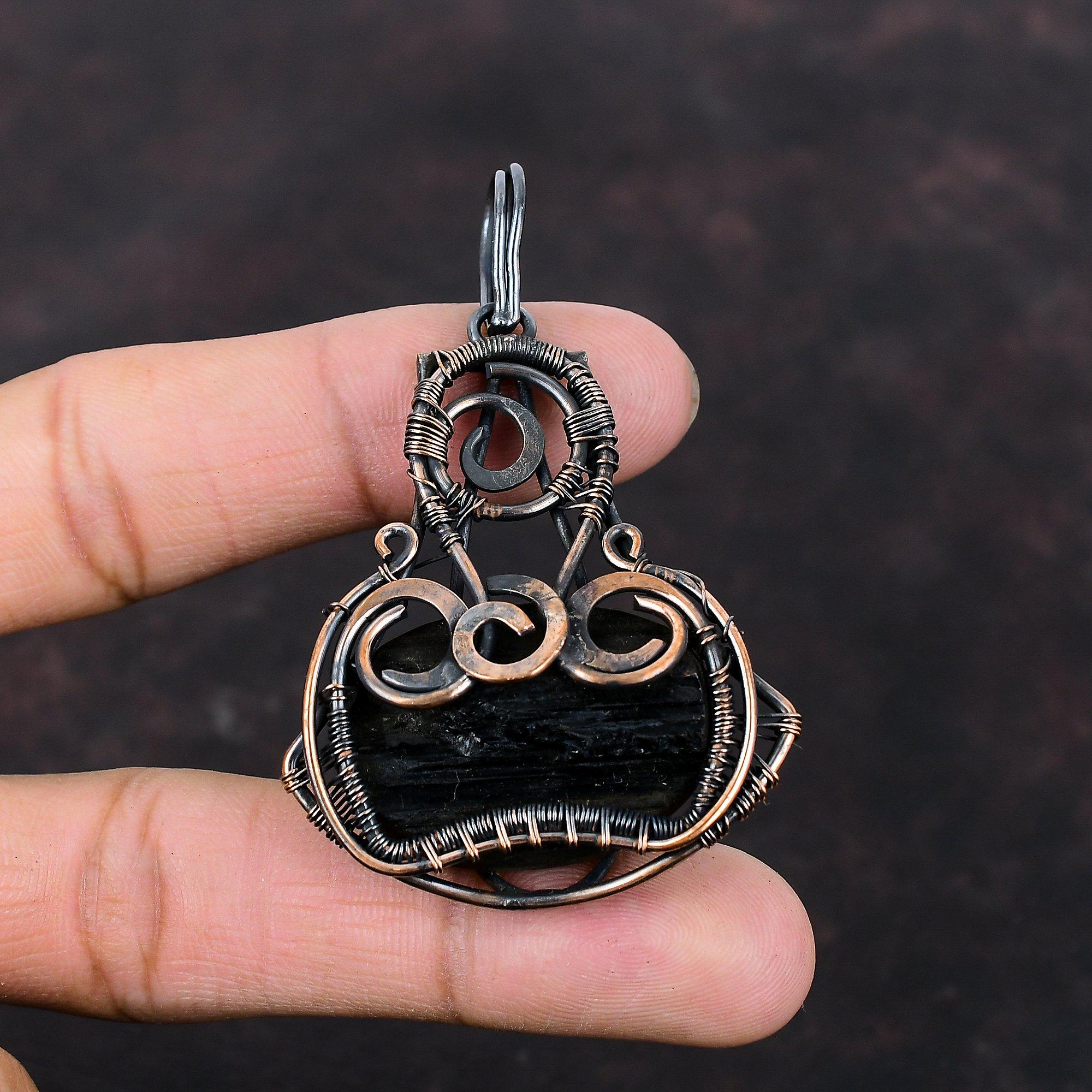 Black Tourmaline Rough Pendant Copper Wire Wrapped Pendant Beautiful Copper Jewelry Handmade Pendant Wire Wrap Gemstone Jewelry Gift For Mom