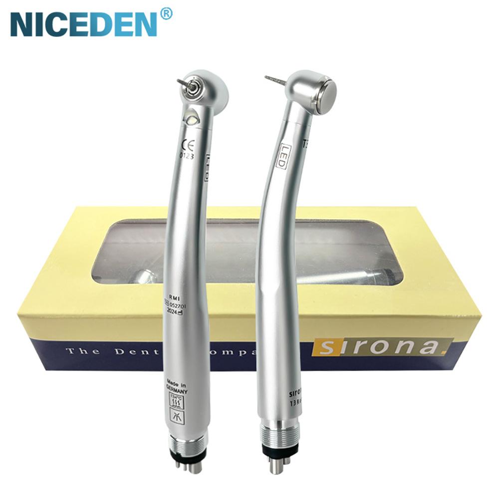 Niceden Sirona T3 LED Dental Handpiece Ceramic Bearing 4/ 2holes Push Button Triple Water Spray Dental High Speed Handpiece