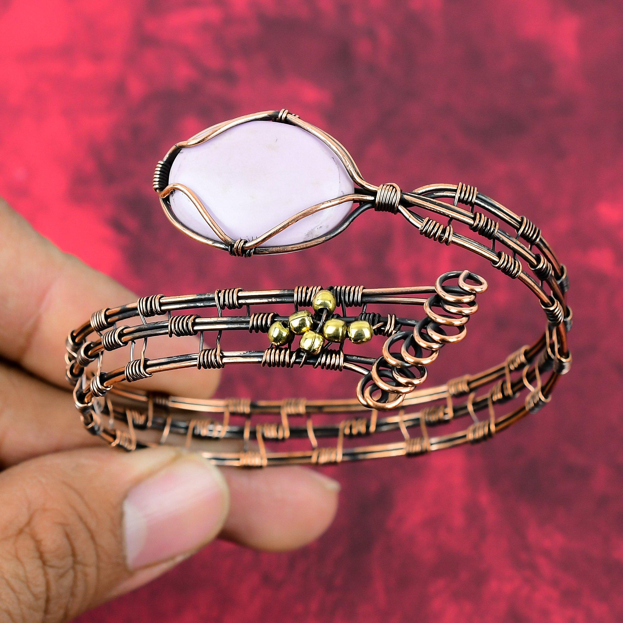 Phosphosiderite Bangle Gemstone Copper Cuff Bracelet Wire Wrapped Bangle Phosphosiderite Jewelry Adjustable Bangle Handmade Copper Jewelry