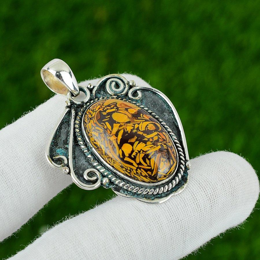 Natural Mariam Jasper Gemstone Pendant 925 Sterling Silver Indian Jewelry