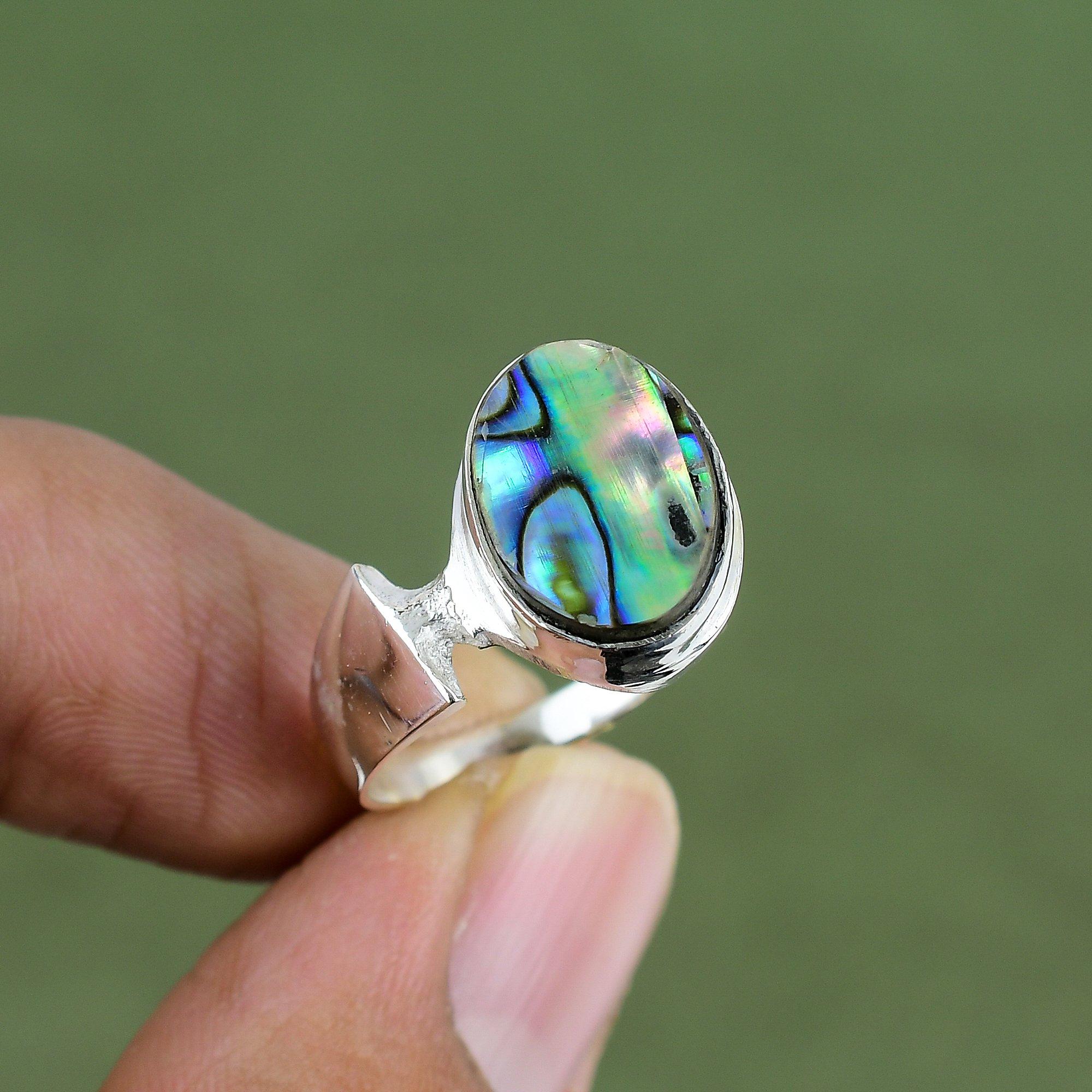 Abalone Muschel Ring 925 Sterling Silber Ring Handgefertigt Einzigartiger Schmuck Zarter Edelsteinring Geschenk für Sie Geburtssteinring Erhältlich in Ringgröße