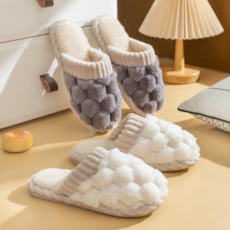 Cotton Slippers for Women In Winter, Suitable for Home Use In Spring and Autumn, Warm and Non Slip Indoors, with Plush Fur for Men