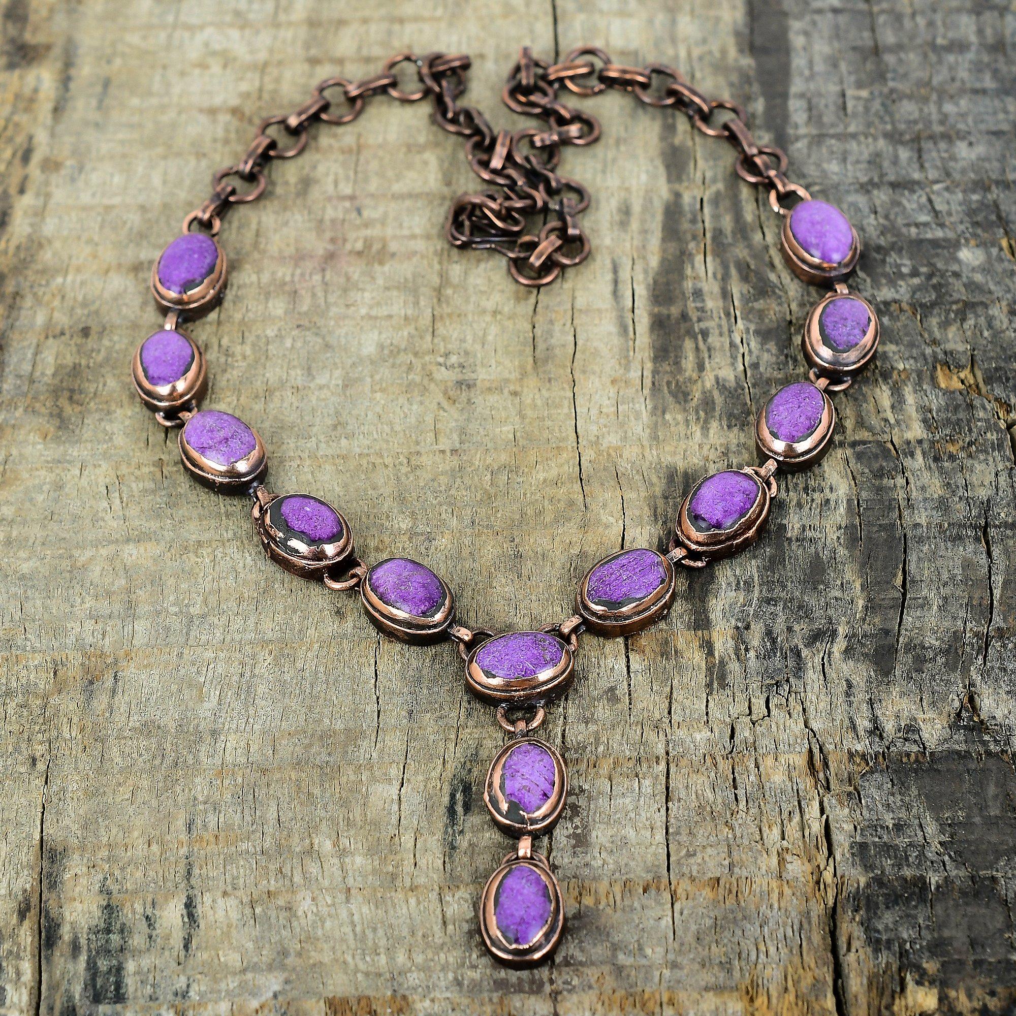 Purpurite Necklace Electroformed Copper Adjustable Chain Necklace Handmade Jewelry Gemstone Necklace Electroformed Jewelry Engagement Gifts