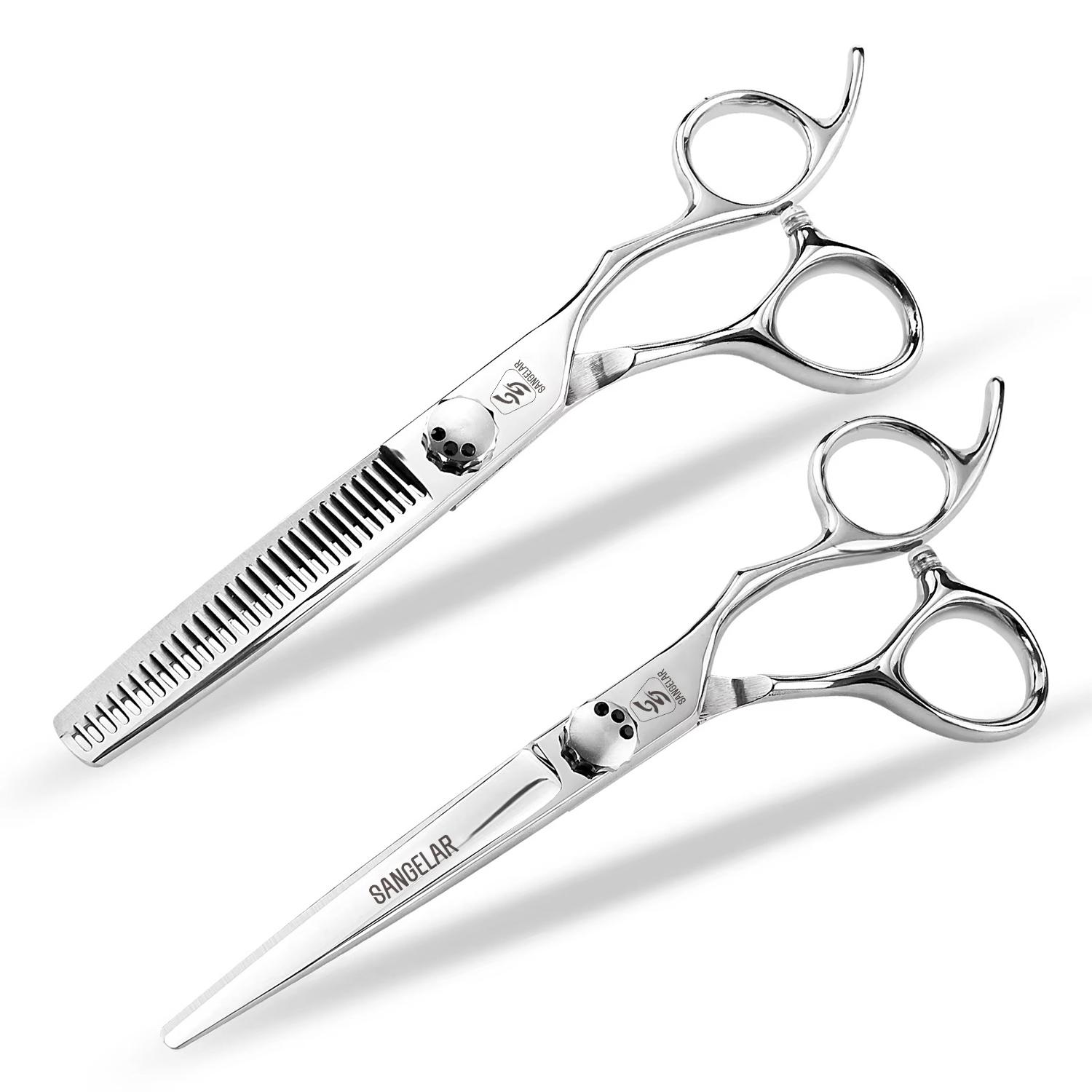 Sangelar Forbici per capelli da 6 pollici Forbici per diradamento senza tracce Argento Forbici professionali per parrucchiere Strumenti per capelli da taglio da barbiere