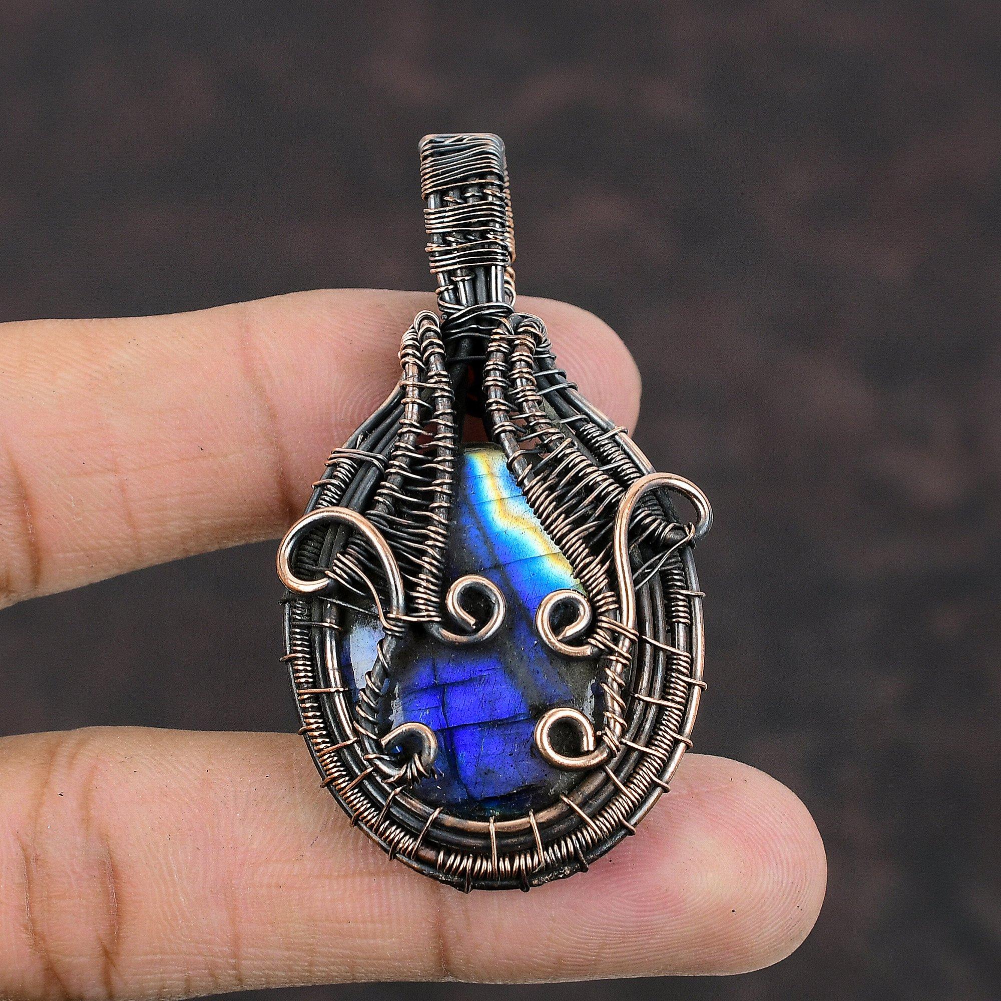 Pandantiv Labradorit Pandantiv Înfășurat în Sârmă de Cupru Pandantiv cu Piatră Prețioasă Bijuterii Handmade Pandantive Noi Design Unic din Cupru Bijuterii Pentru Cadou