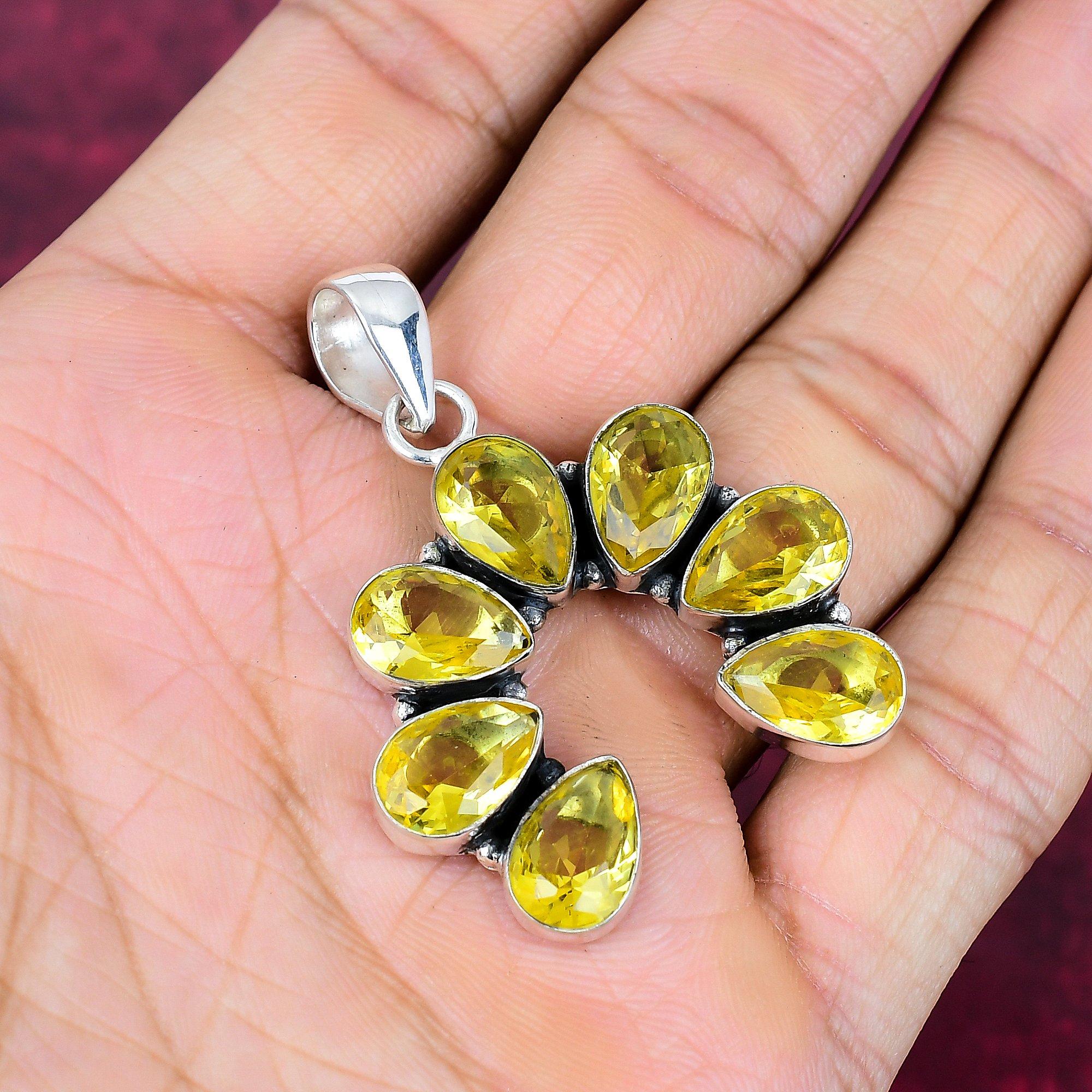 Pandantiv de designer cu topaz de lămâie, pandantiv din argint solid 925, pandantiv lucrat manual pentru Ziua Memorialului