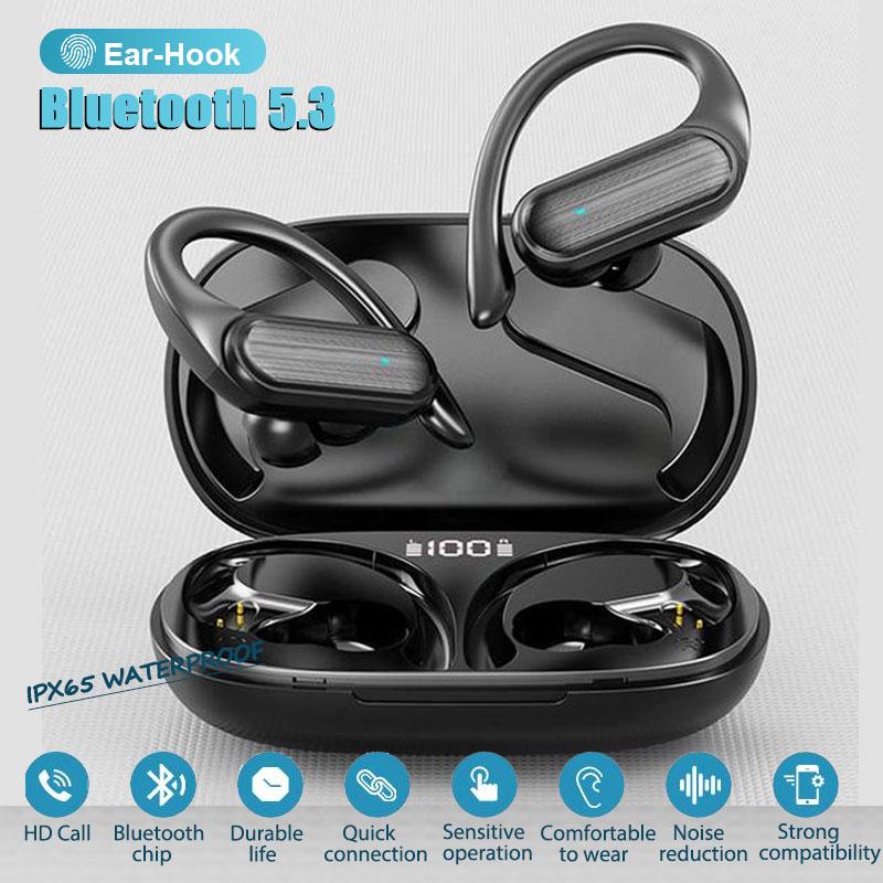 Earhook Bluetooth Earphones, Noise Reduction Stereo Ear Hanging Headphones TWS Wireless Earbuds Touch Control Gaming Bluetooth Headset