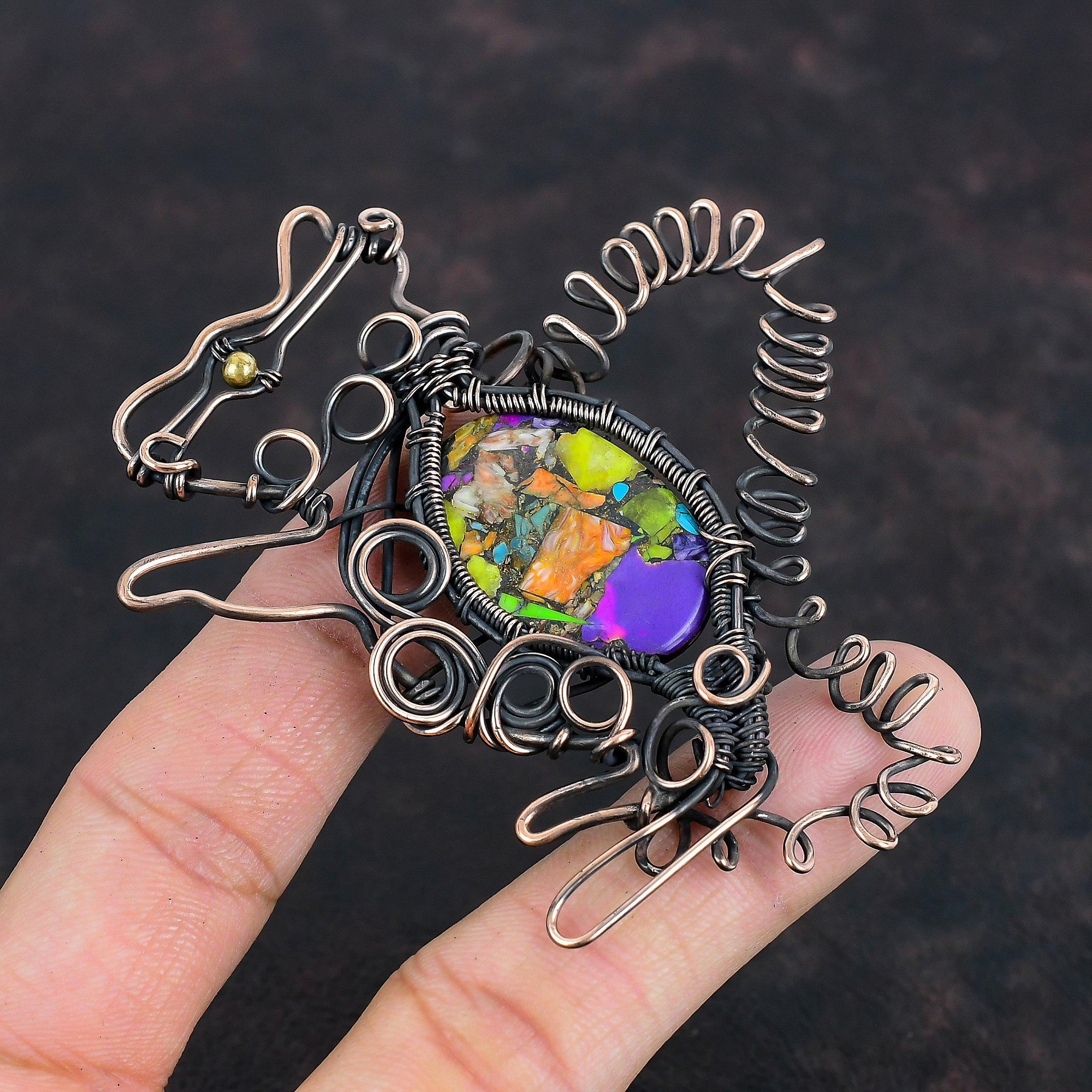 Fiesta Kingman Turquoise Pendant Copper Wire Wrapped Rabbit Pendant Multi Copper Turquoise Pendant Gemstone Handmade Pendant Gifts For Women