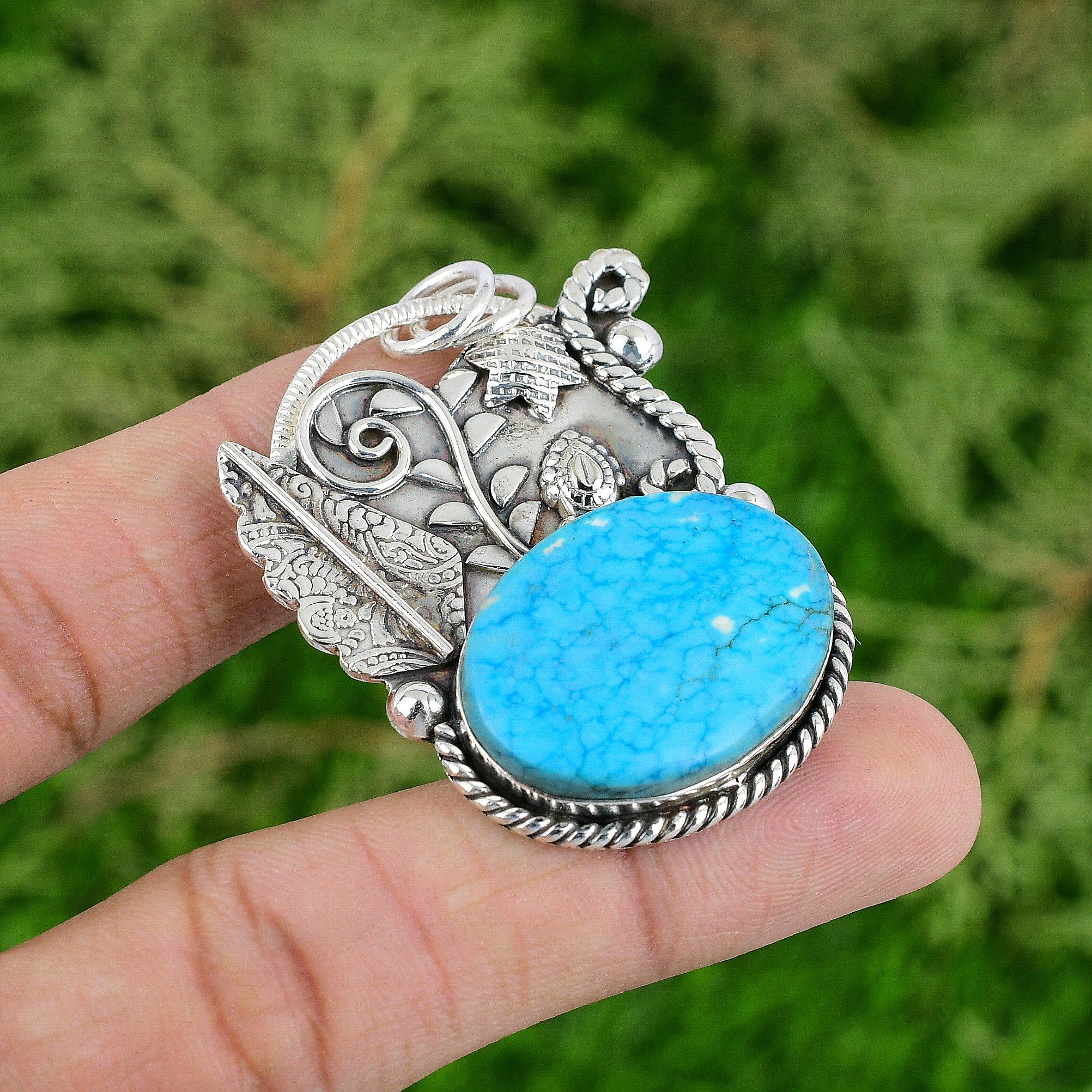 925 Sterling Silver Natural Tibetan Turquoise Wedding Daughter Birthday Pendant