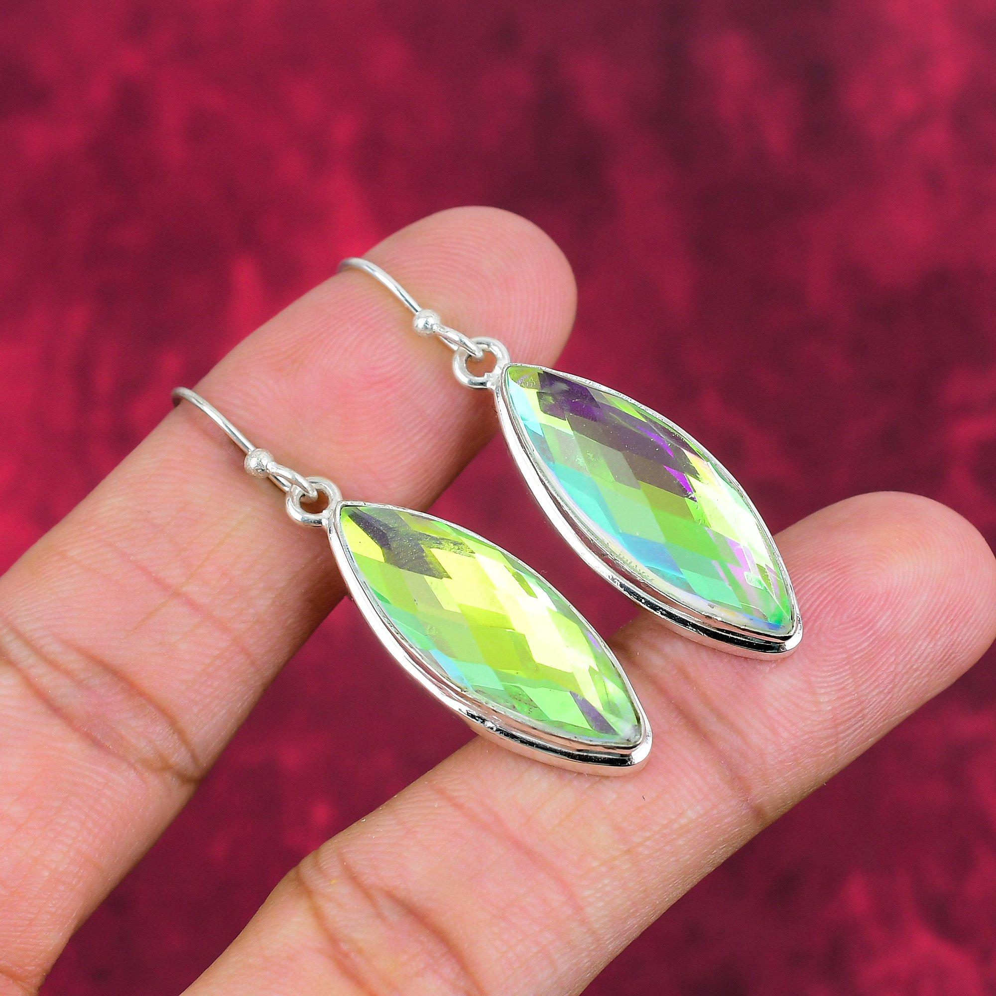 Cercei fațetați cu topaz mistic, cercei din argint solid 925, bijuterii din pietre prețioase lucrate manual, cadouri pentru soție cercei nou-nouț