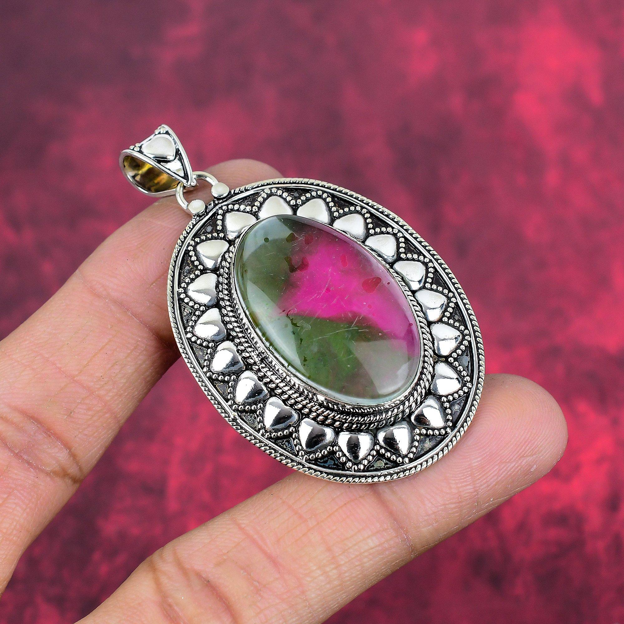 Watermelon Tourmaline Pendant, 925 Solid Sterling Silver Gemstone Jewelry, Handmade Pendant, For Thanksgiving