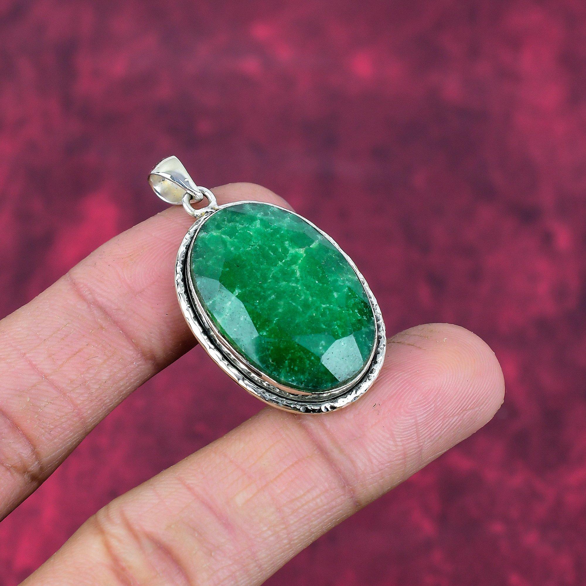 Emerald Pendant, 925 Sterling Silver Pendant Gemstone Jewelry, Handmade Pendant Amazing Jewelry, Gift For Her
