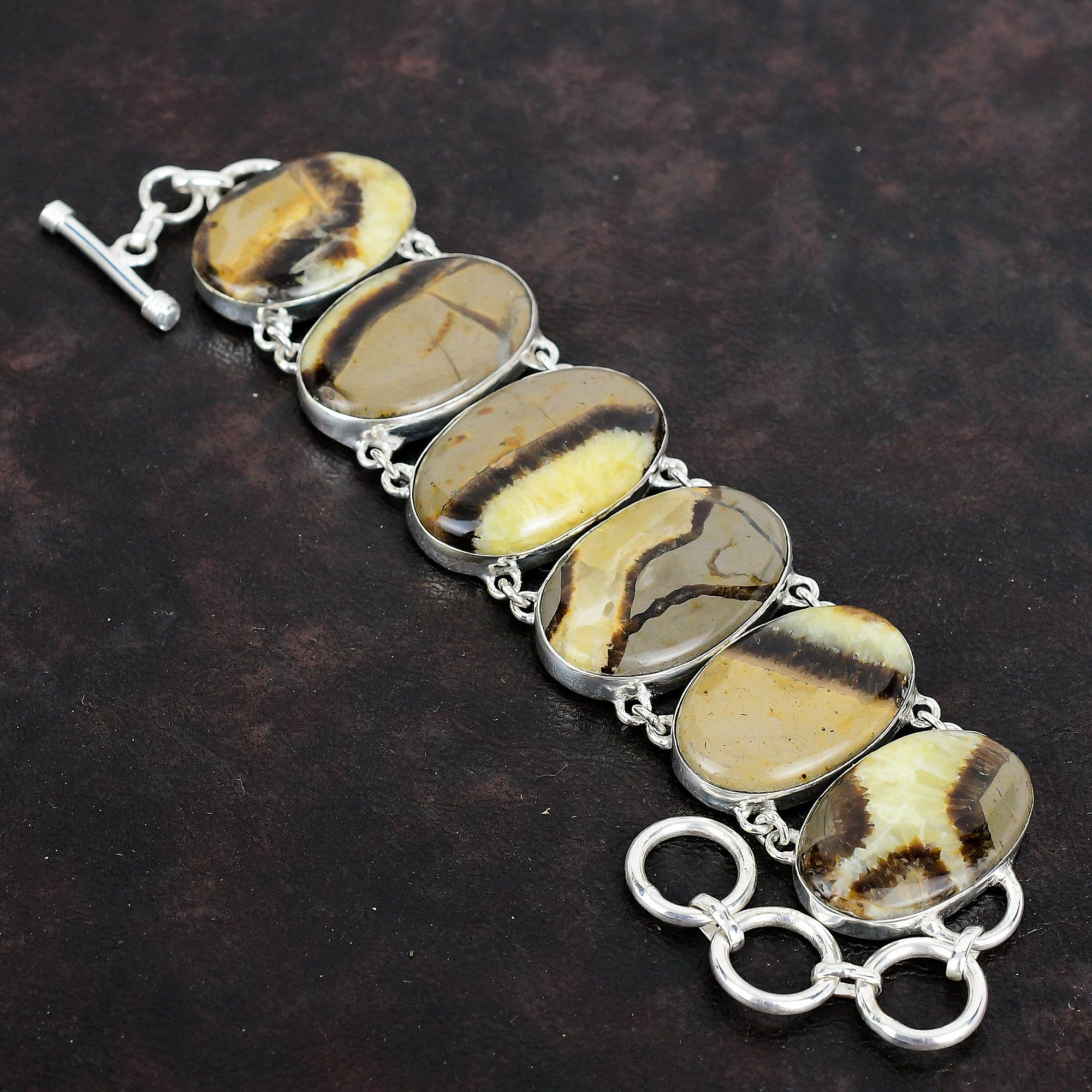Septarian bracelet natural gemstone bracelet decent jewelry 925 sterling silver bracelet adjustable chain handmade bracelet gifts for women