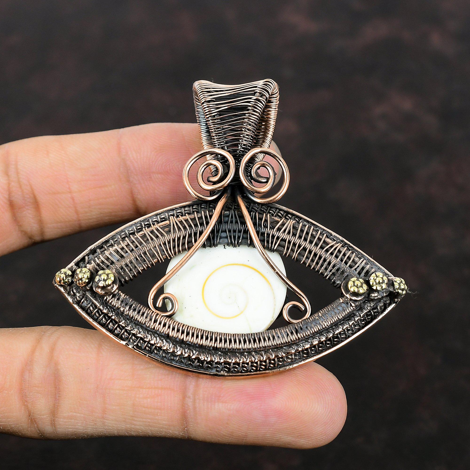 Shiva Eye Shell Pendant Copper Wire Wrapped Jewelry Handmade Real Gemstone Pendant Wire Wrapped Pendant Evil Eye Copper Pendant Gift For Him