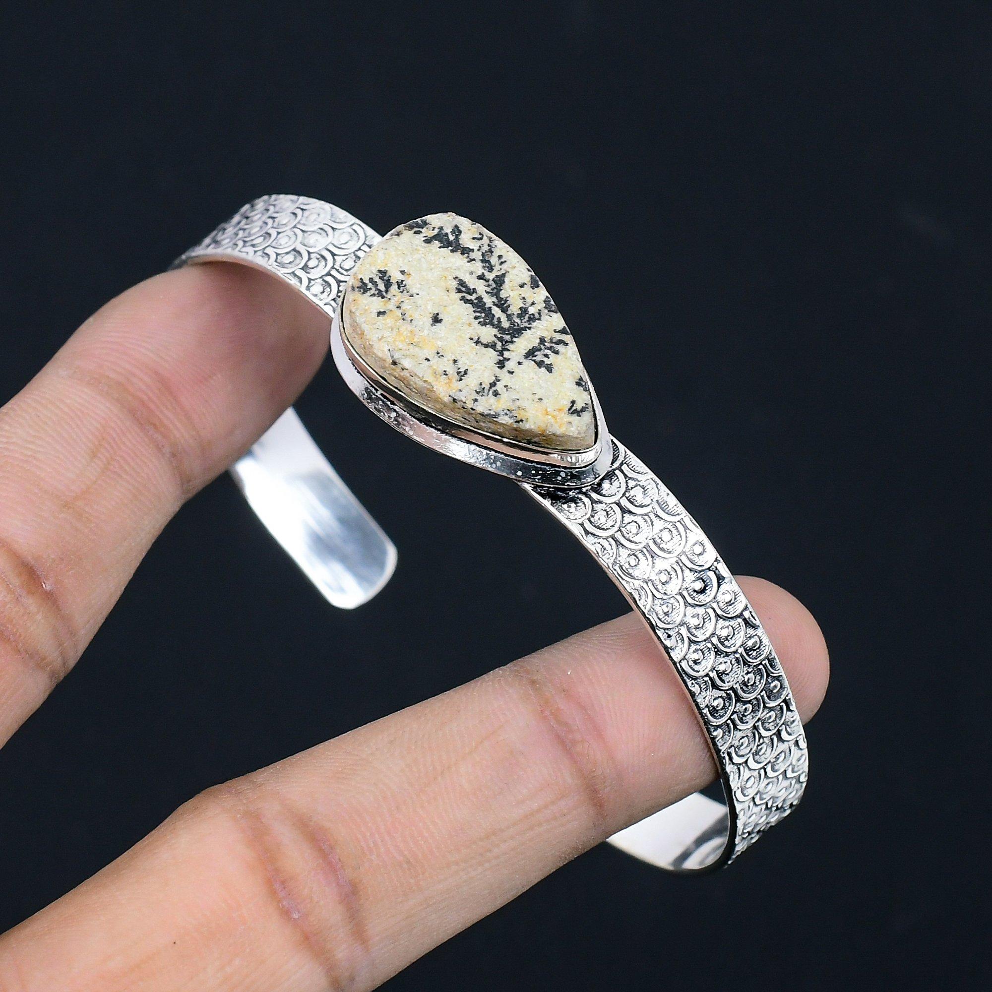 Womens day Sale Natural Psilomelane Dendrite Sterling Silver New Bangle Jewelry