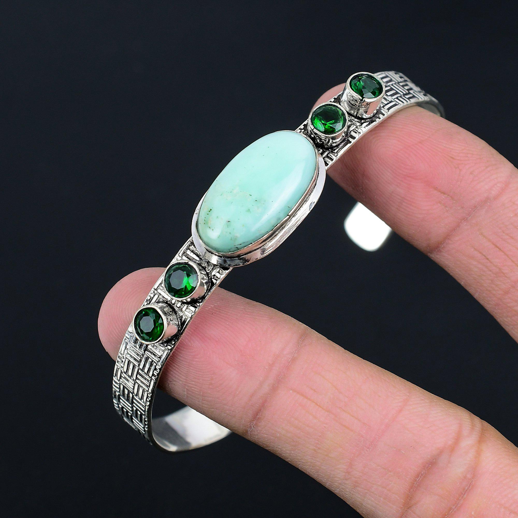 925 Sterling Silver Heart Chakra Chrysoprase Gemstone Chrome Diopside New Bangle