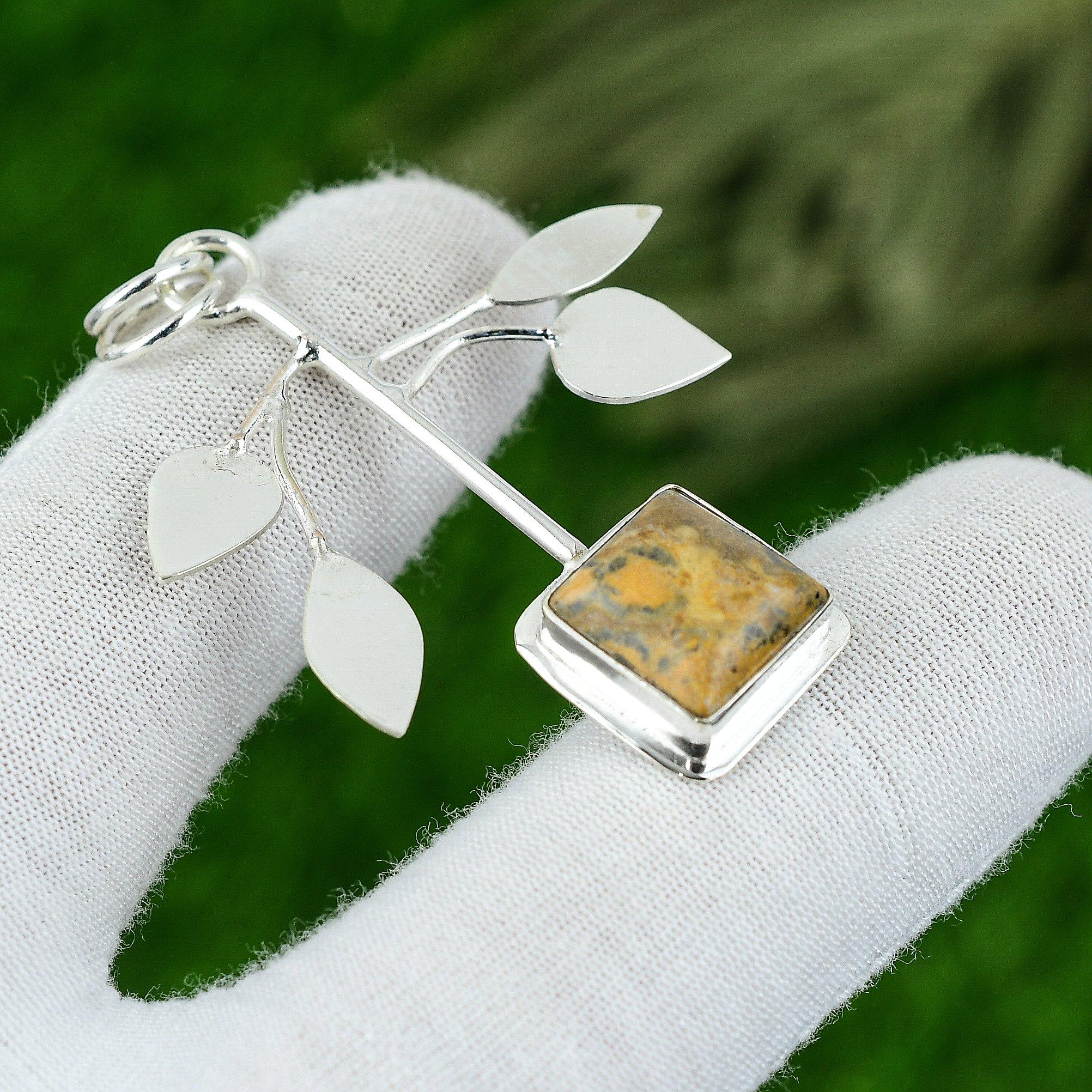 Anniversary Gift For Her Natural Picture Jasper Gemstone Pendant 925 Silver