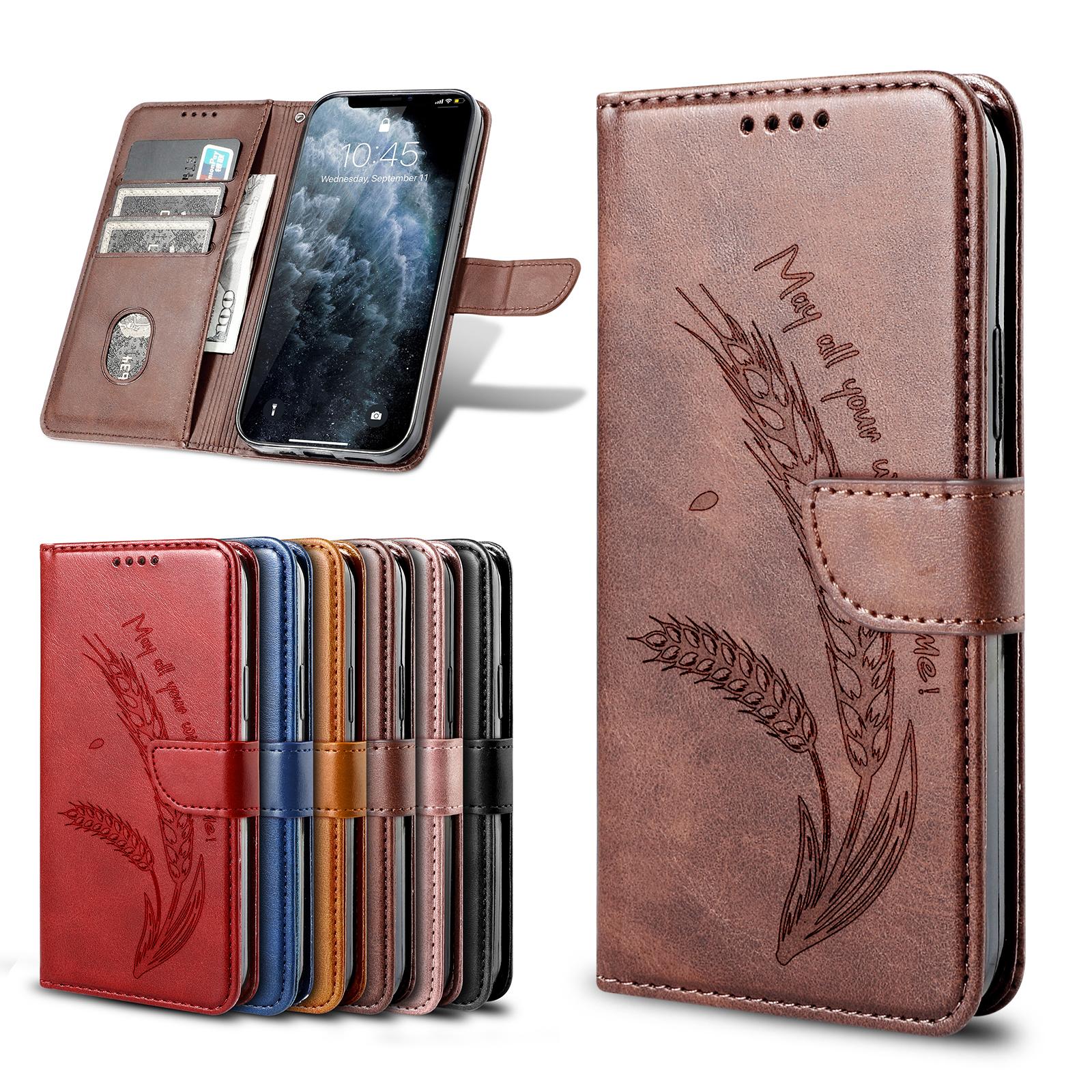 3D Embossed Food Retro Leather Phone Wallet Case Book Stand For iPhone 17 16 Pro Max Samsung Xiaomi 15T Redmi 13 Honor 400 Oppo Card Holder Flip Cover
