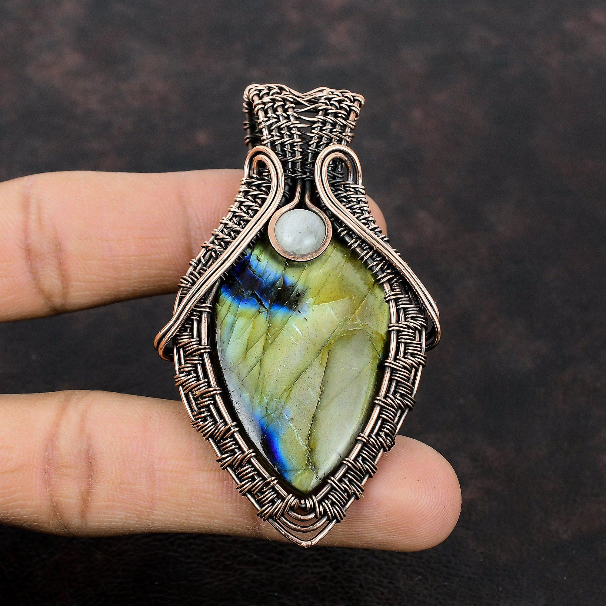 Labradorite Copper Pendant Copper Wire Wrapped Pendant Handmade Gemstone Pendant Gift For Her Rainbow Moonstone Pendant Copper Wire Jewelry