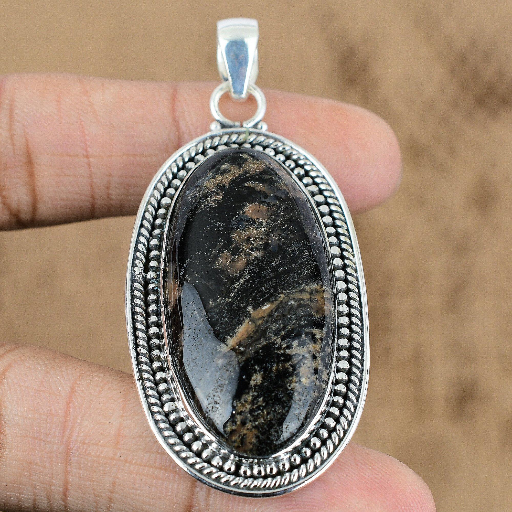 Mothers Day Deal Oval Natural Honey Dendrite Opal 925 Sterling Silver Pendant
