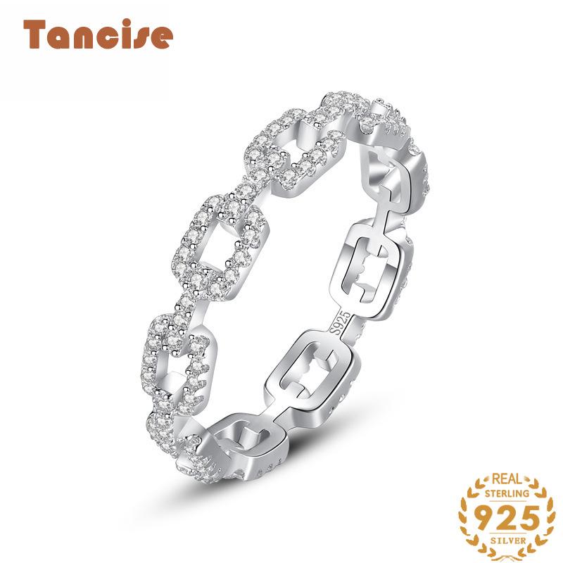 Tancise Classic 925 Sterling Silver  Zircon Ring Ladies Jewelry Wedding Promise Party Gift