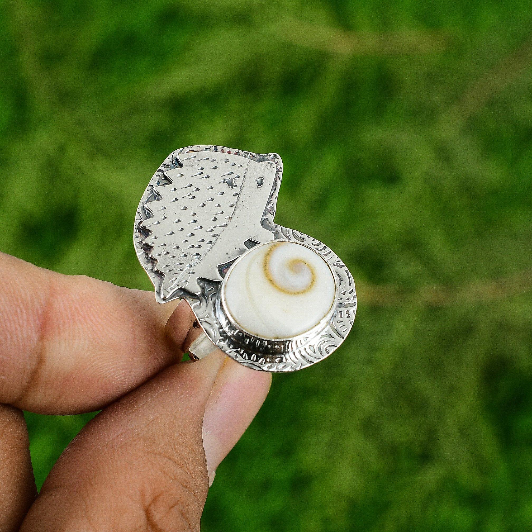 Gift For Her 925 Silver Natural Shiva Eye Shell Multi Stone Adjustable Ring